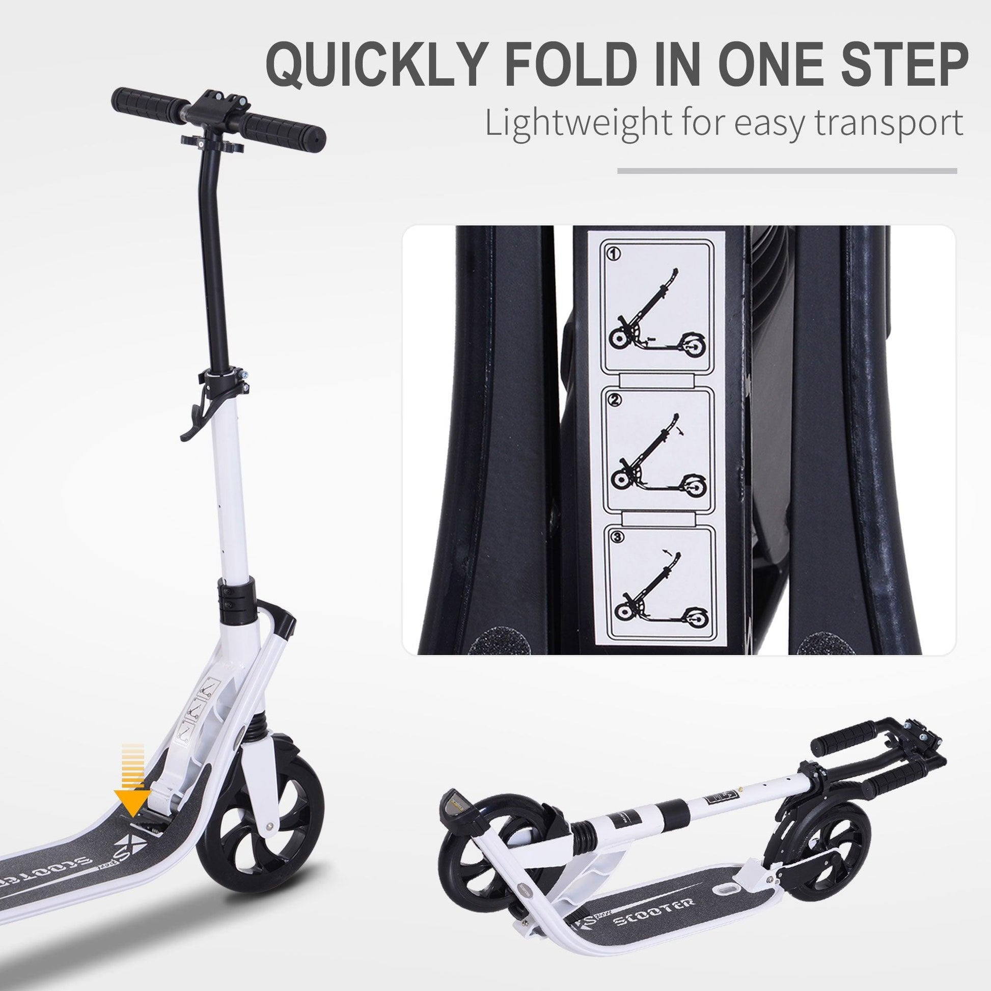 HOMCOM Urban Scooter: Adjustable Height & Shock Absorption, White - ALL4U RETAILER LTD