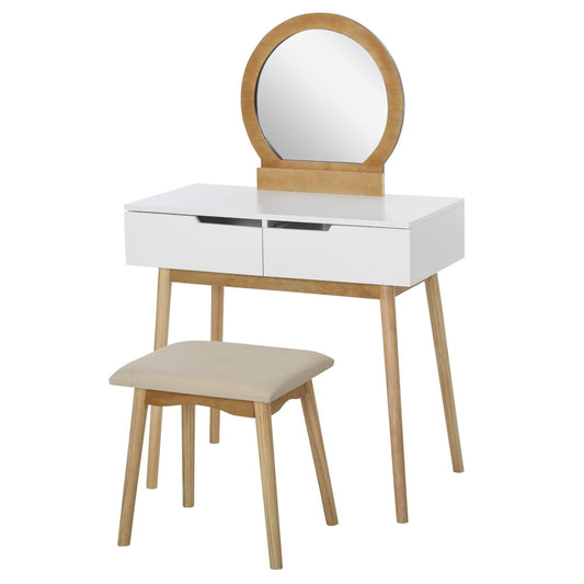 HOMCOM Vanity Set with Mirror - Elegant Makeup Table & Stool - ALL4U RETAILER LTD