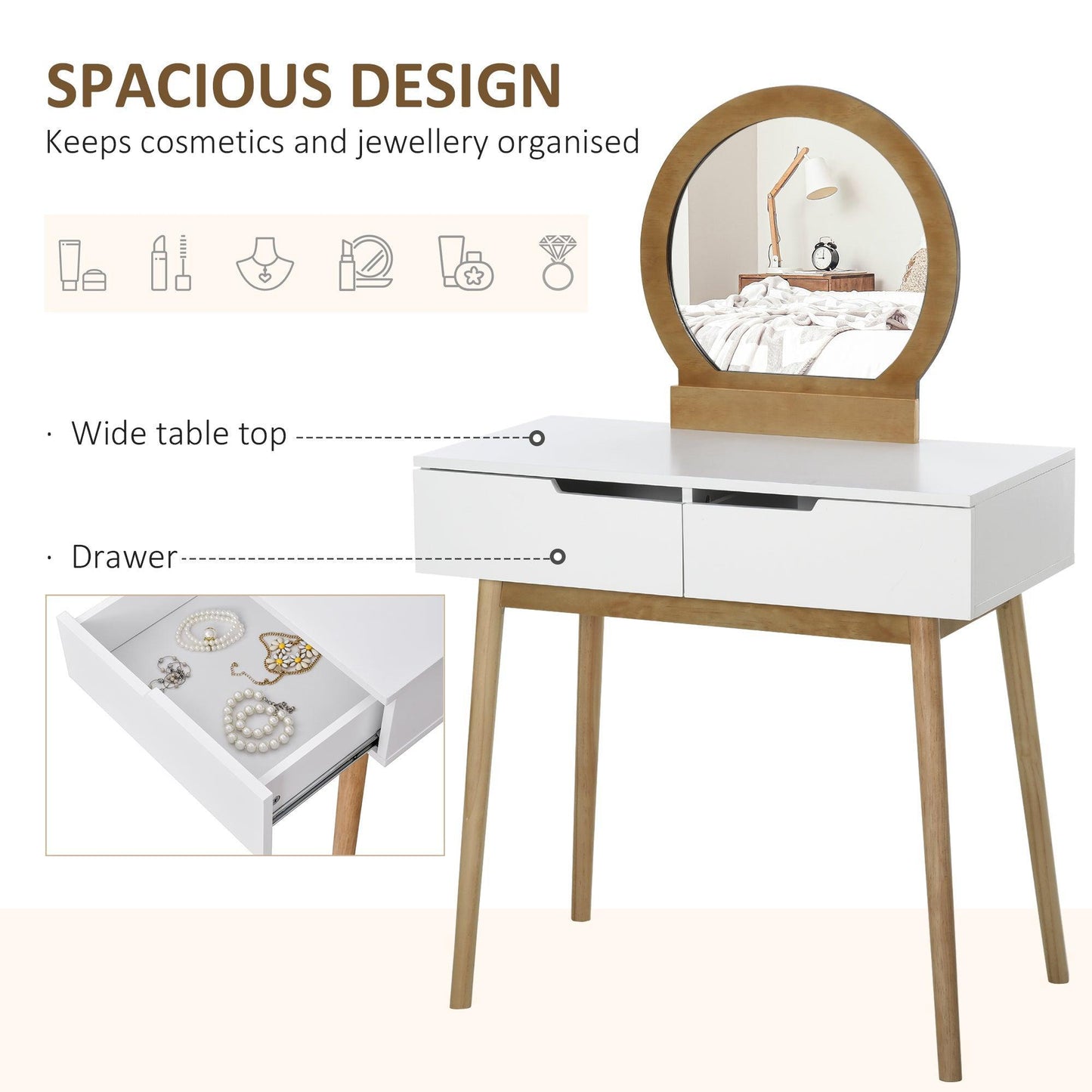 HOMCOM Vanity Set with Mirror - Elegant Makeup Table & Stool - ALL4U RETAILER LTD