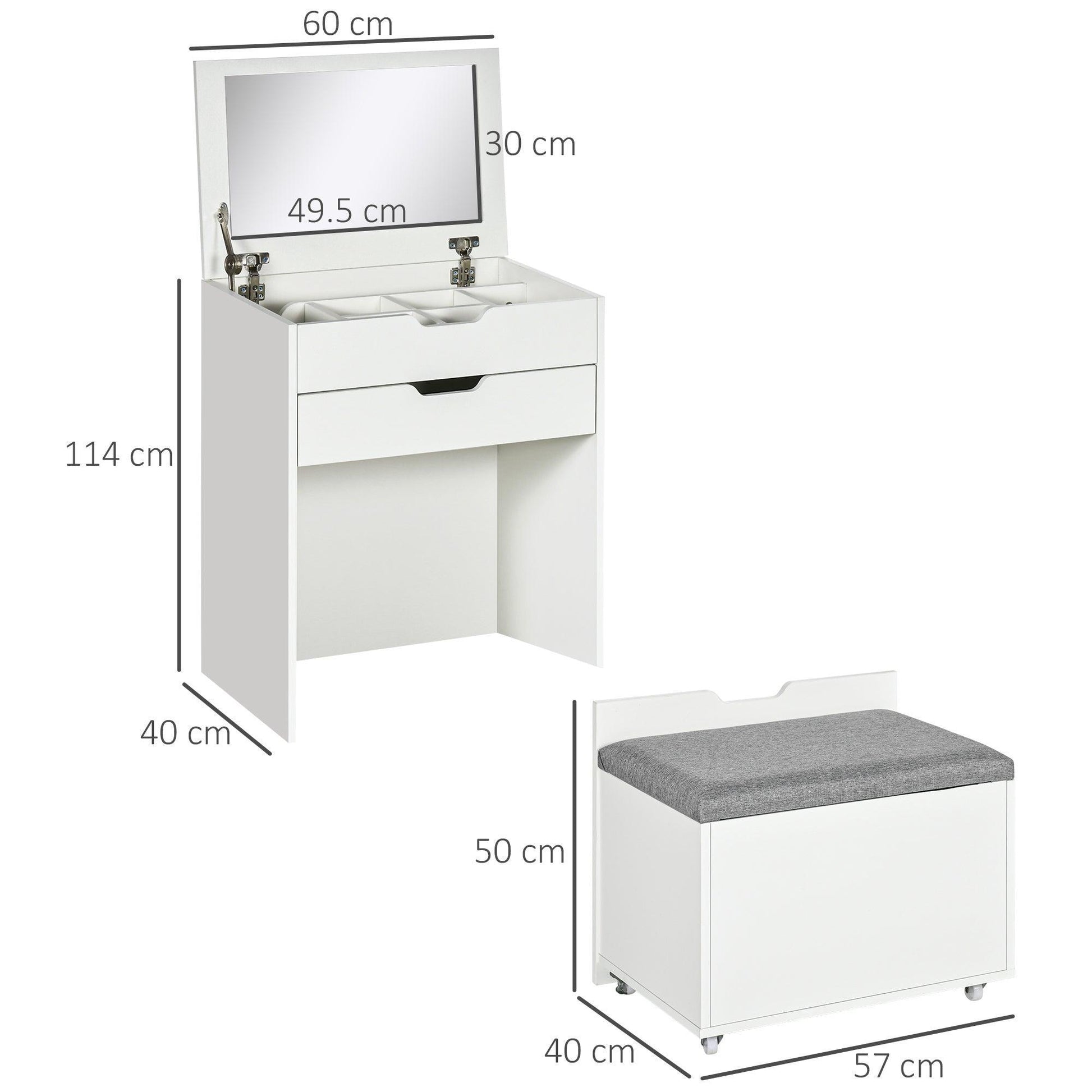 HOMCOM Vanity Table with Hidden Storage, White - ALL4U RETAILER LTD