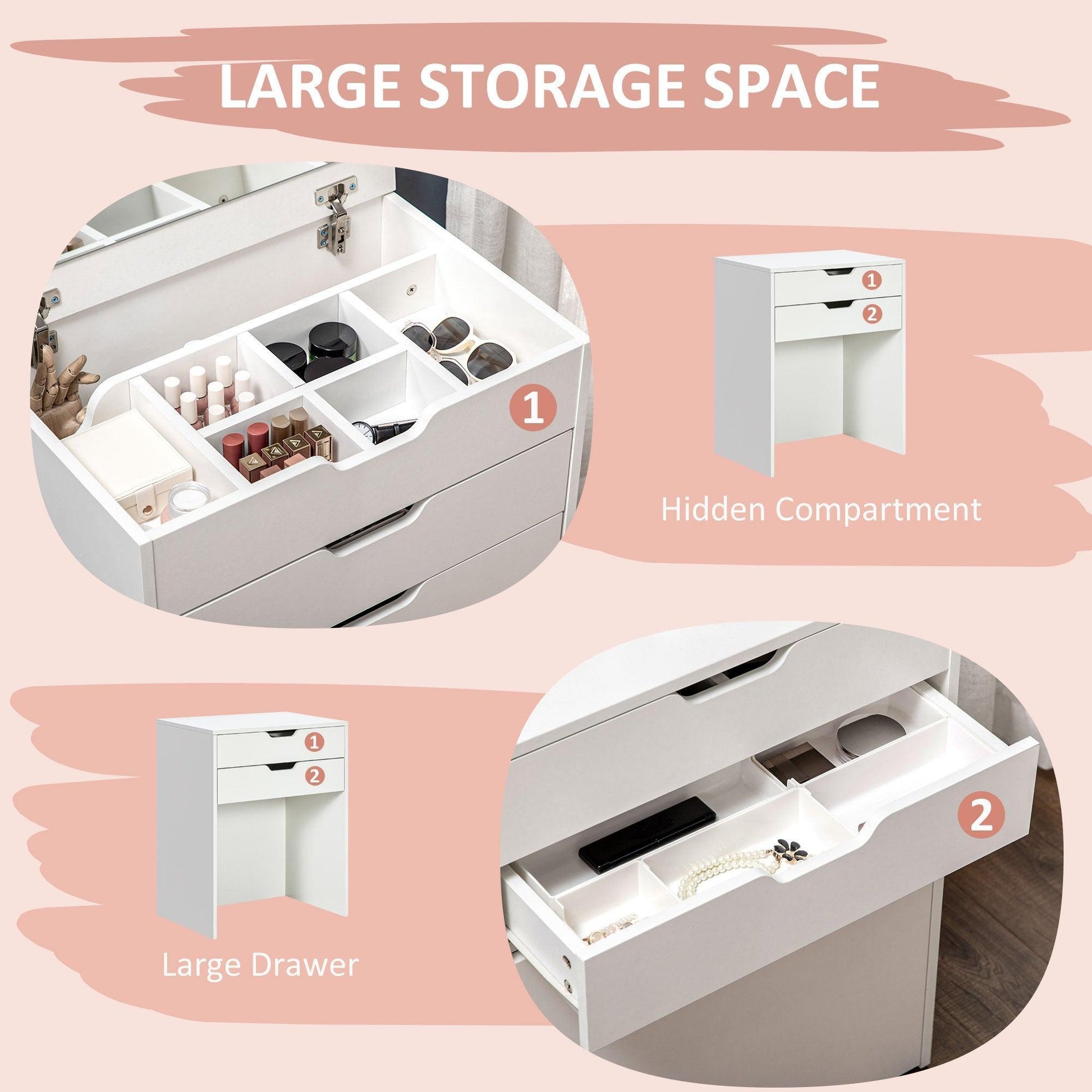 HOMCOM Vanity Table with Hidden Storage, White - ALL4U RETAILER LTD