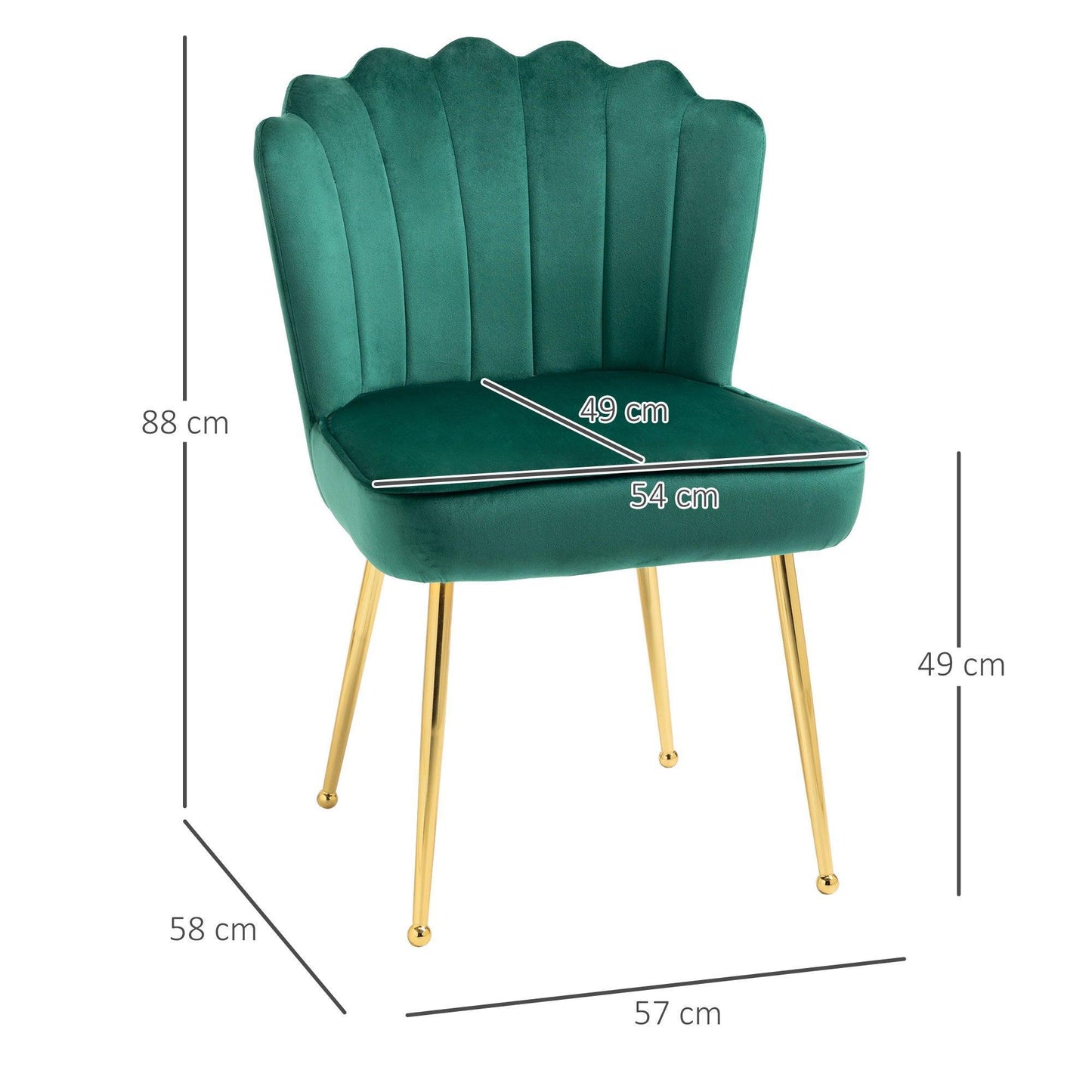 HOMCOM Velvet Accent Chair with Metal Legs, Green - ALL4U RETAILER LTD