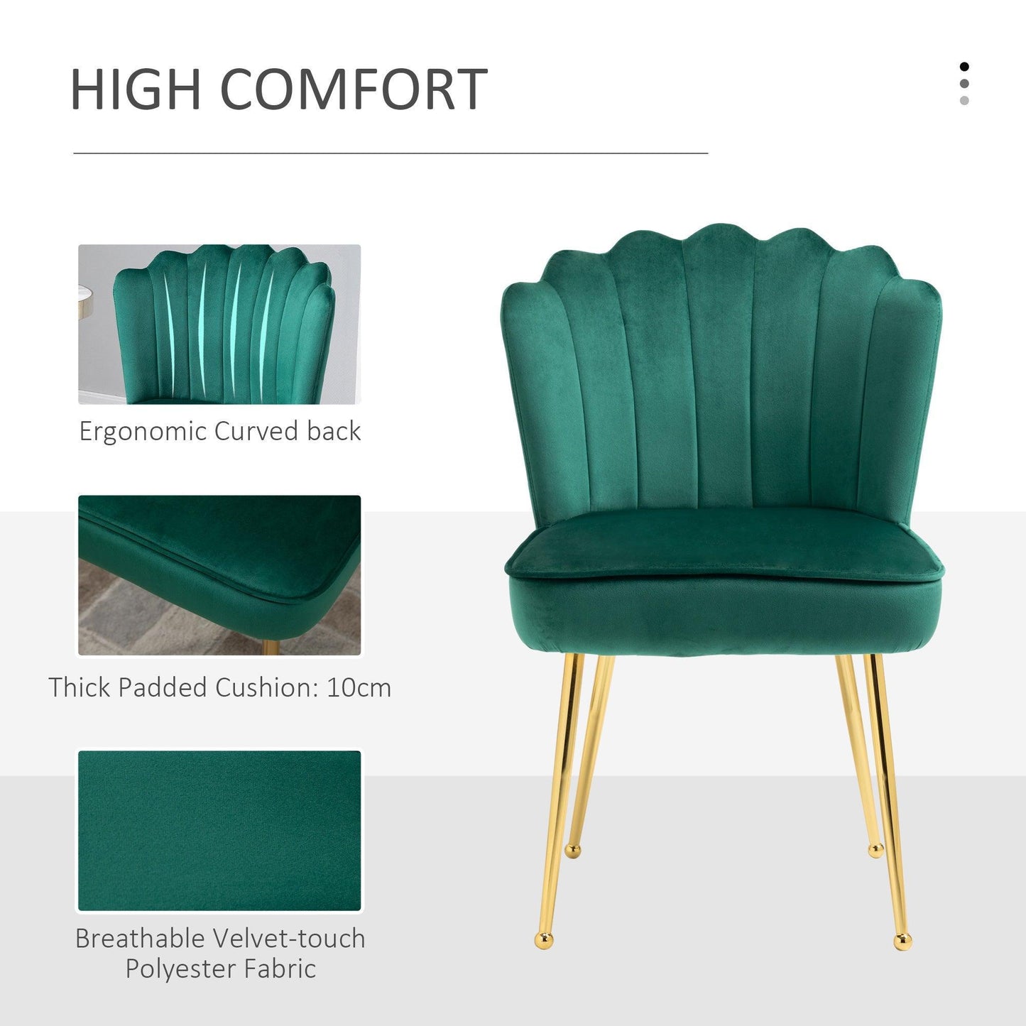HOMCOM Velvet Accent Chair with Metal Legs, Green - ALL4U RETAILER LTD