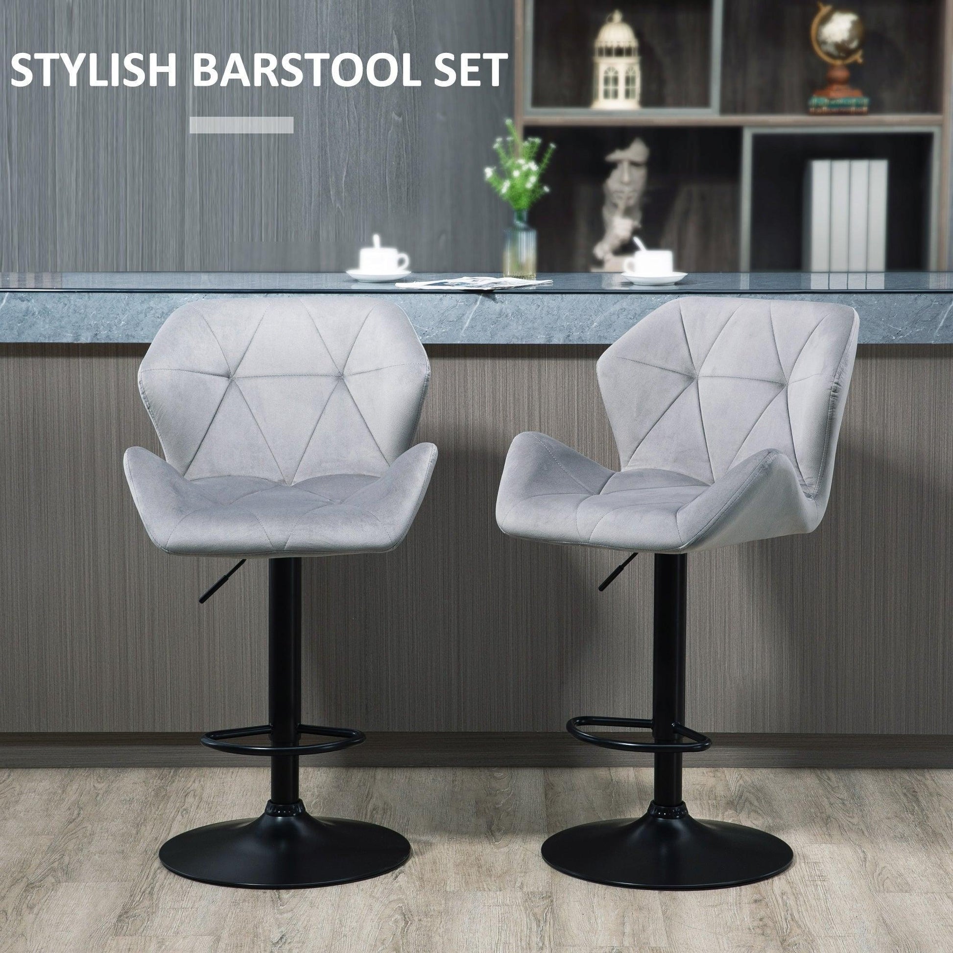 HOMCOM Velvet Bar Stools with Backs - ALL4U RETAILER LTD