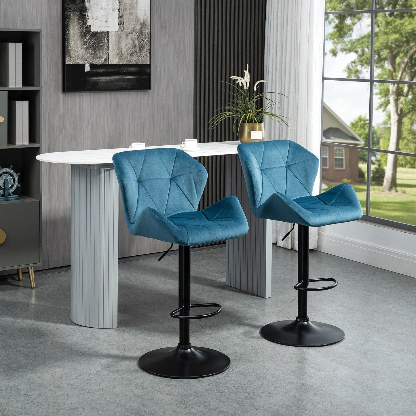 HOMCOM Velvet-Touch Barstools with Metal Frame - Set of 2 - ALL4U RETAILER LTD