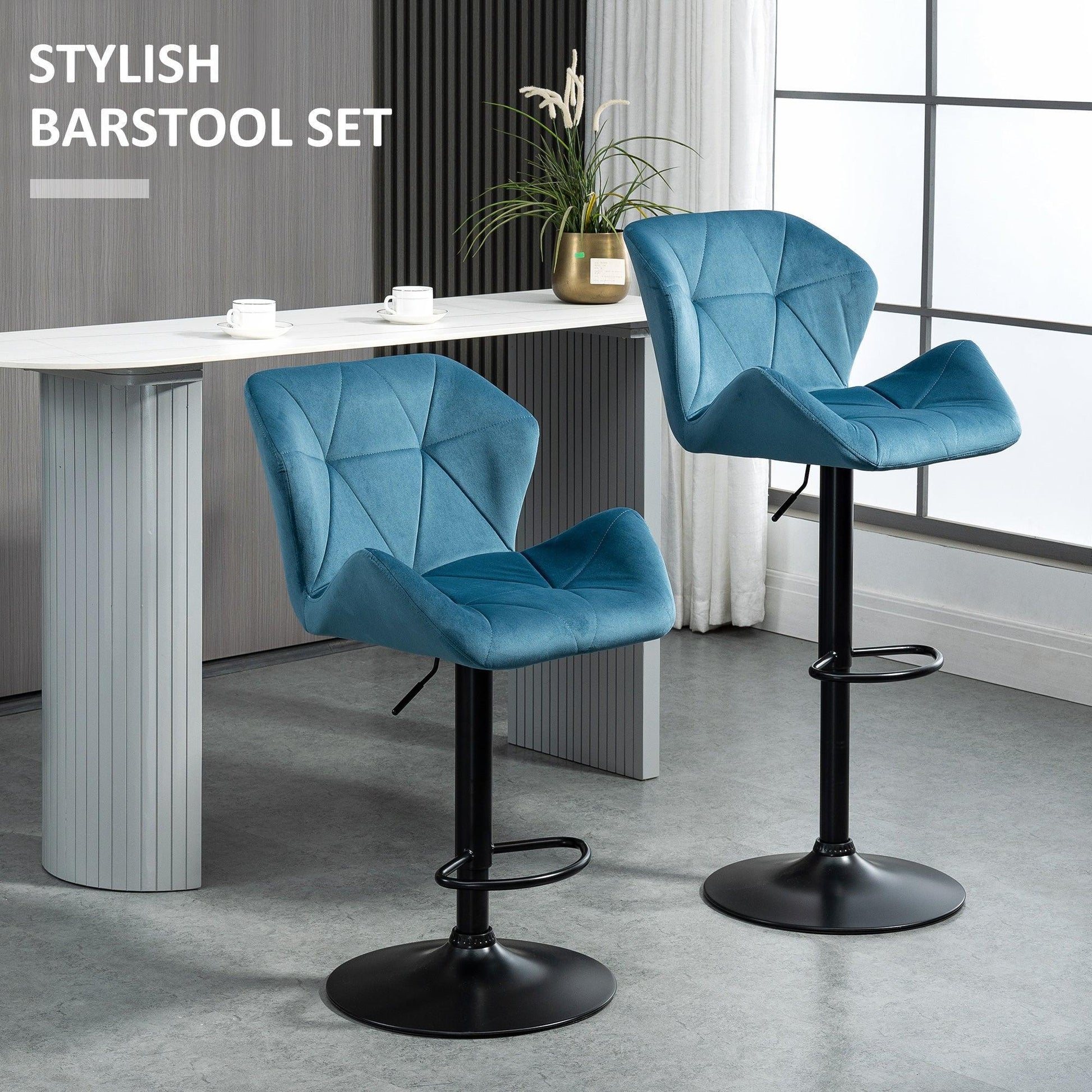 HOMCOM Velvet-Touch Barstools with Metal Frame - Set of 2 - ALL4U RETAILER LTD