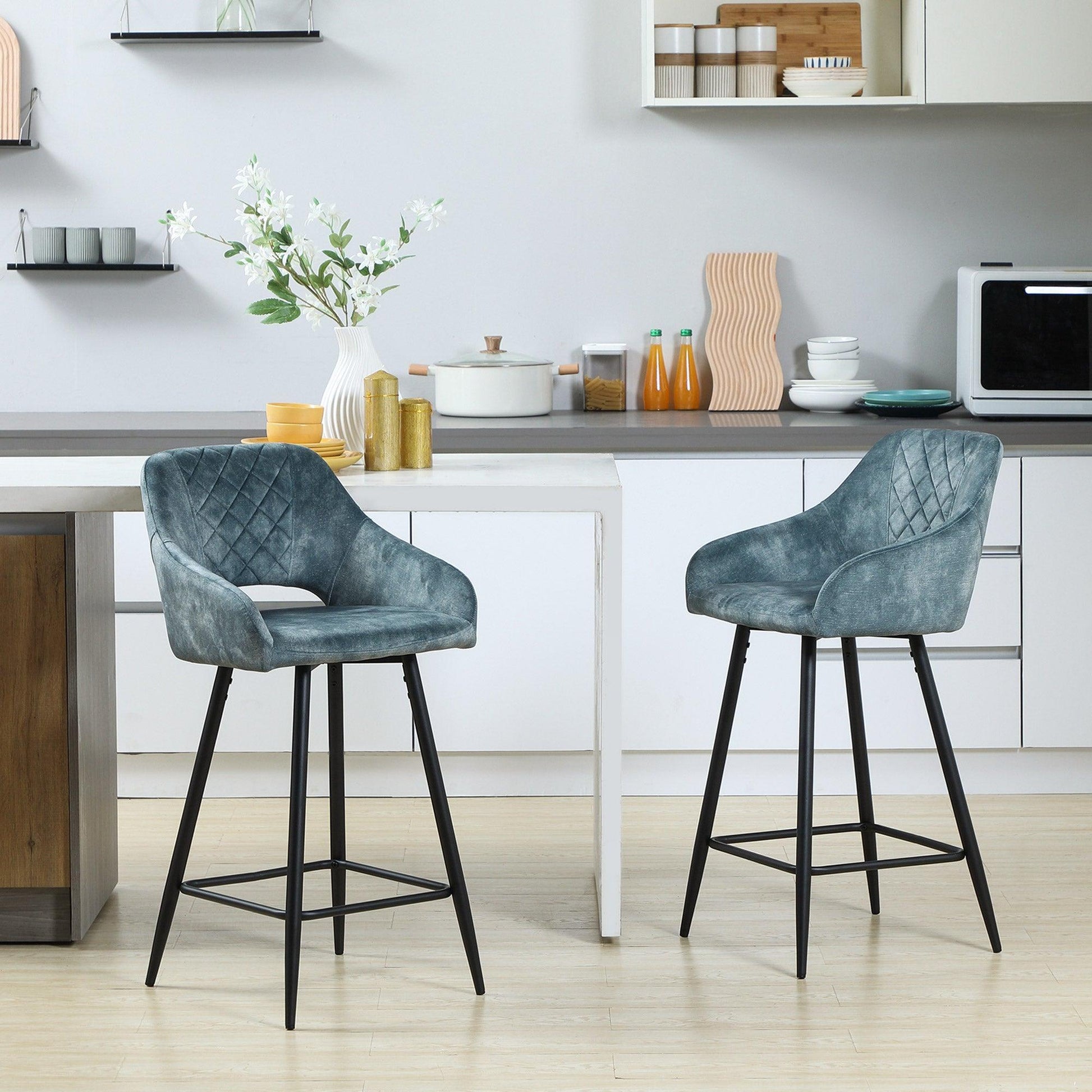 HOMCOM Velvet-Touch Kitchen Bar Stools (Set of 2) - ALL4U RETAILER LTD