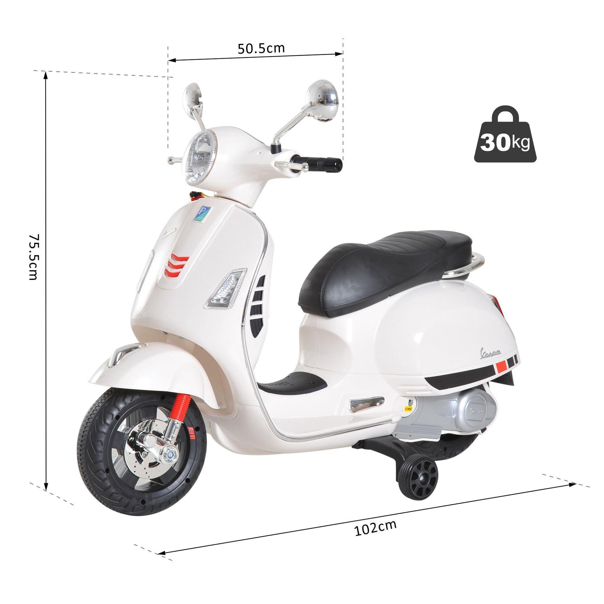 HOMCOM Vespa Ride On Motorcycle - 6V, LED Lights - ALL4U RETAILER LTD