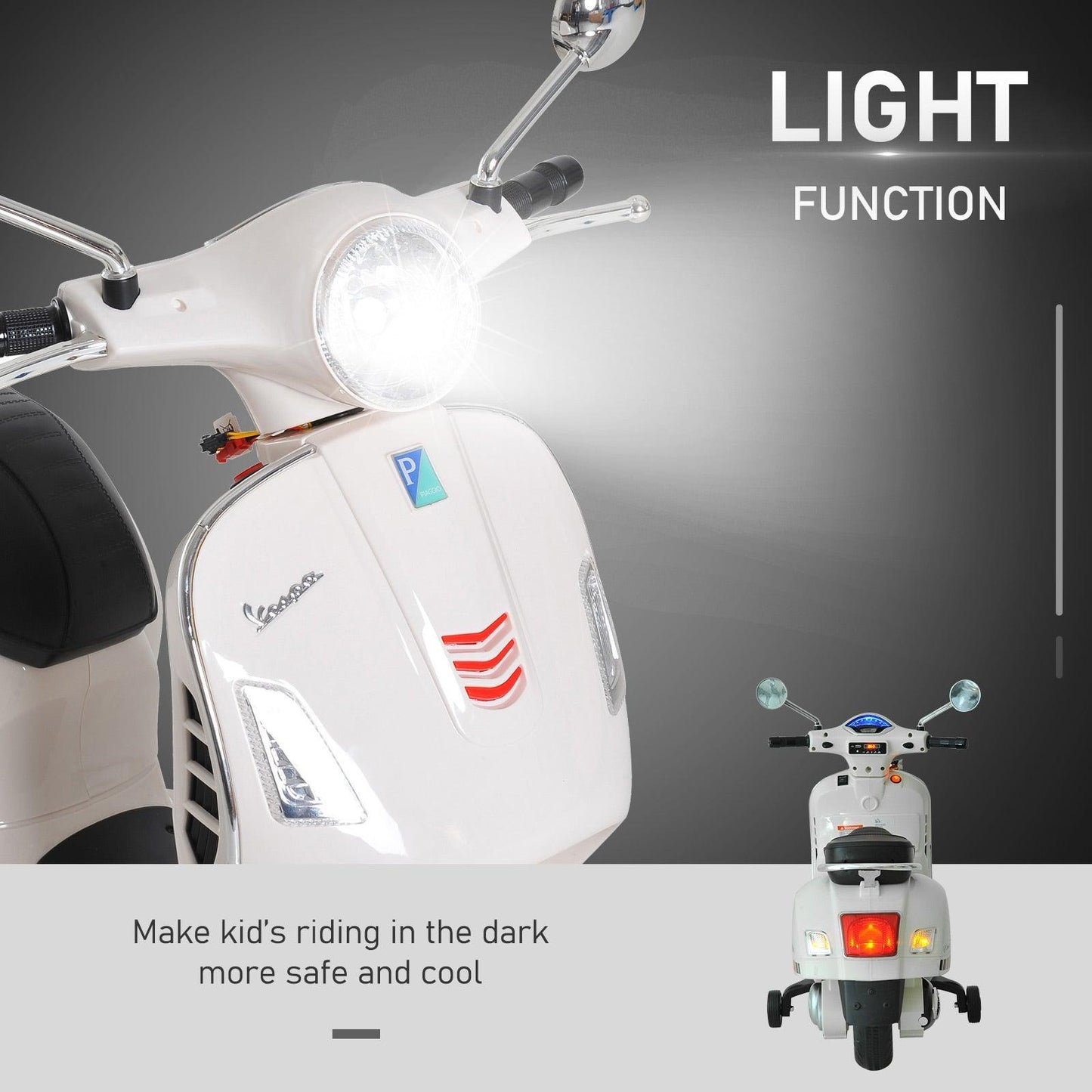 HOMCOM Vespa Ride On Motorcycle - 6V, LED Lights - ALL4U RETAILER LTD