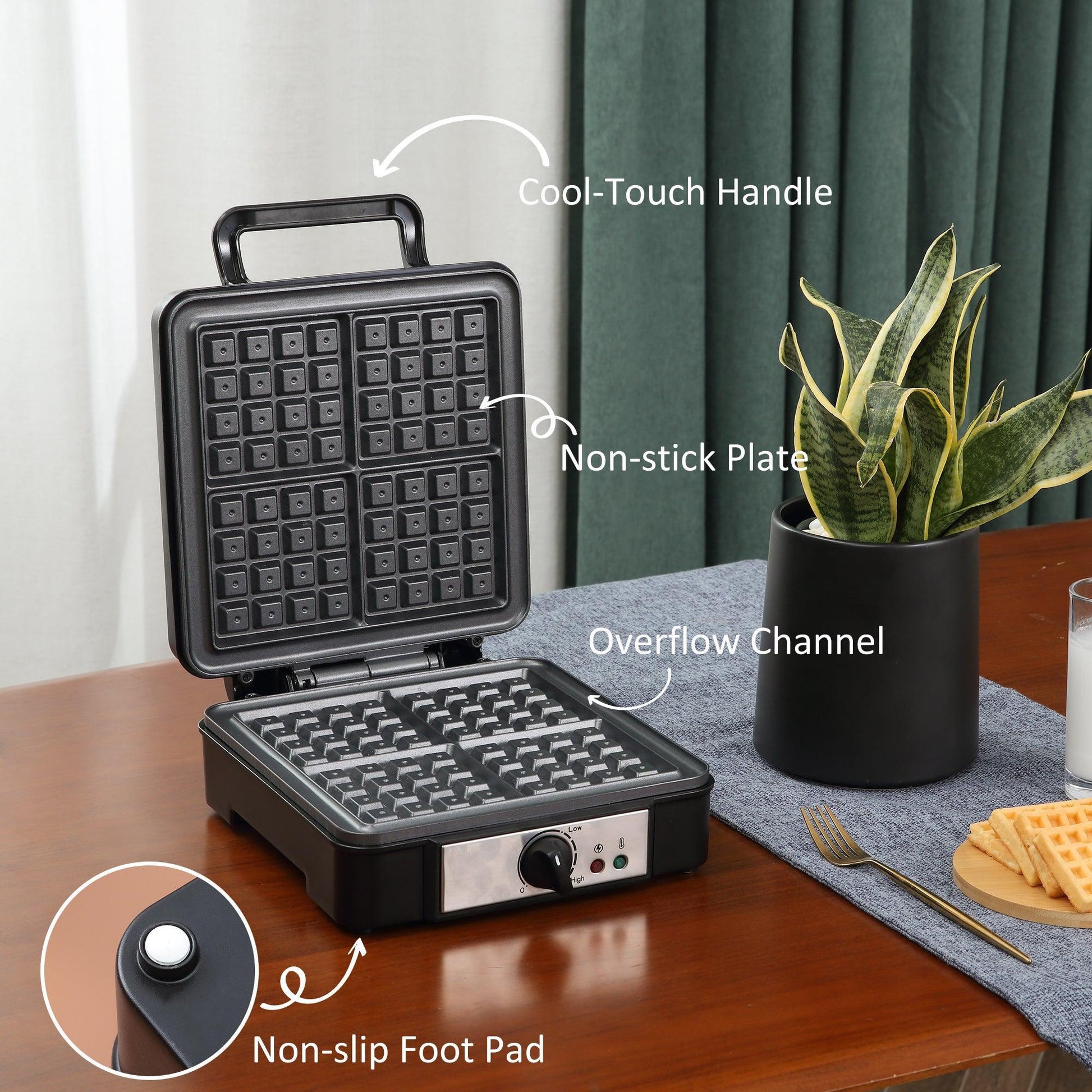 HOMCOM Waffle Maker: Deep Cooking Plate, Adjustable Temp, Non-stick - ALL4U RETAILER LTD