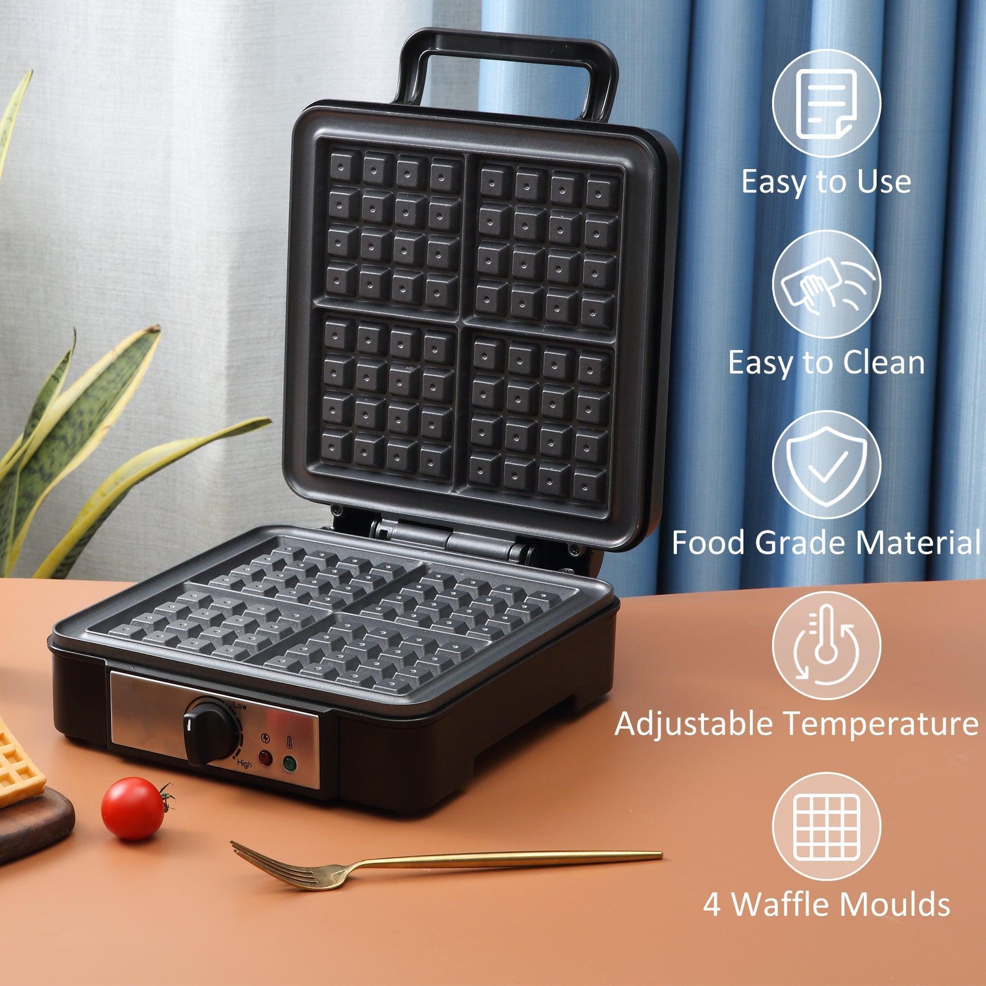 HOMCOM Waffle Maker: Deep Cooking Plate, Adjustable Temp, Non-stick - ALL4U RETAILER LTD