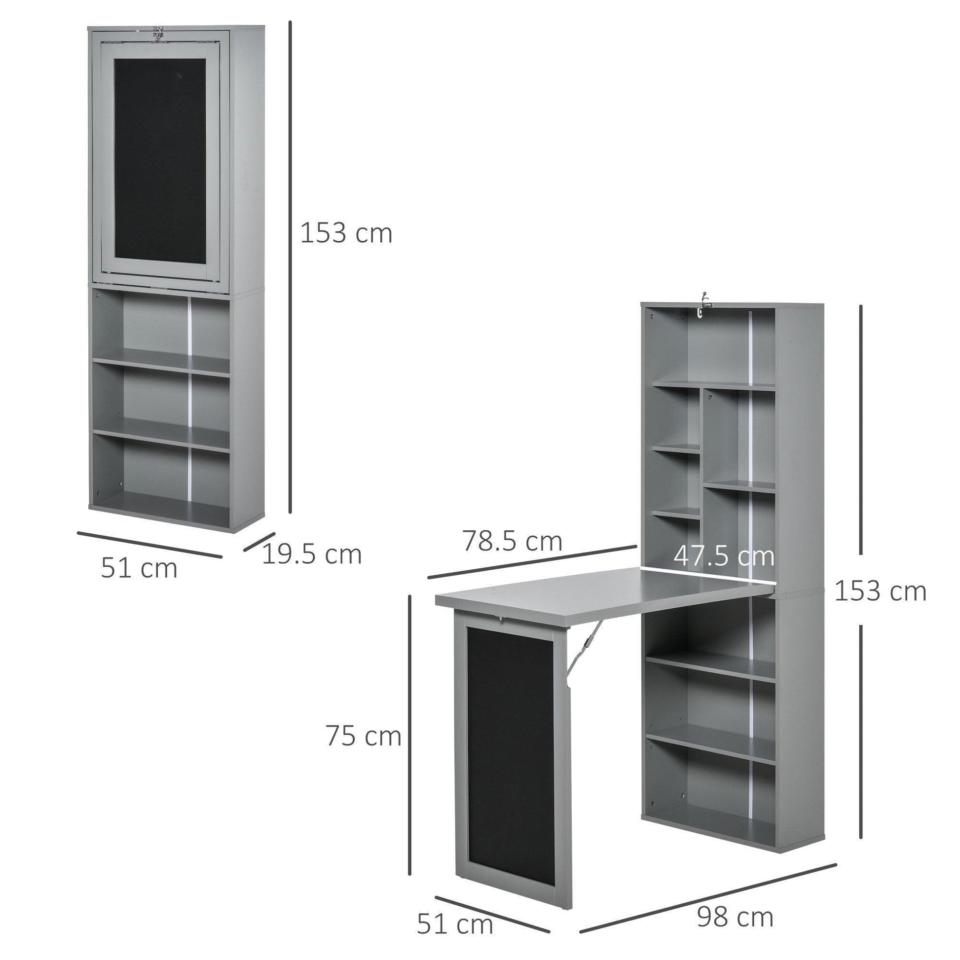 HOMCOM Wall Mount Writing Desk: Multi-Function Grey - ALL4U RETAILER LTD