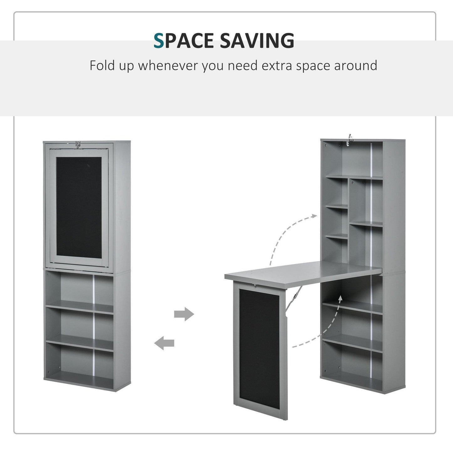 HOMCOM Wall Mount Writing Desk: Multi-Function Grey - ALL4U RETAILER LTD