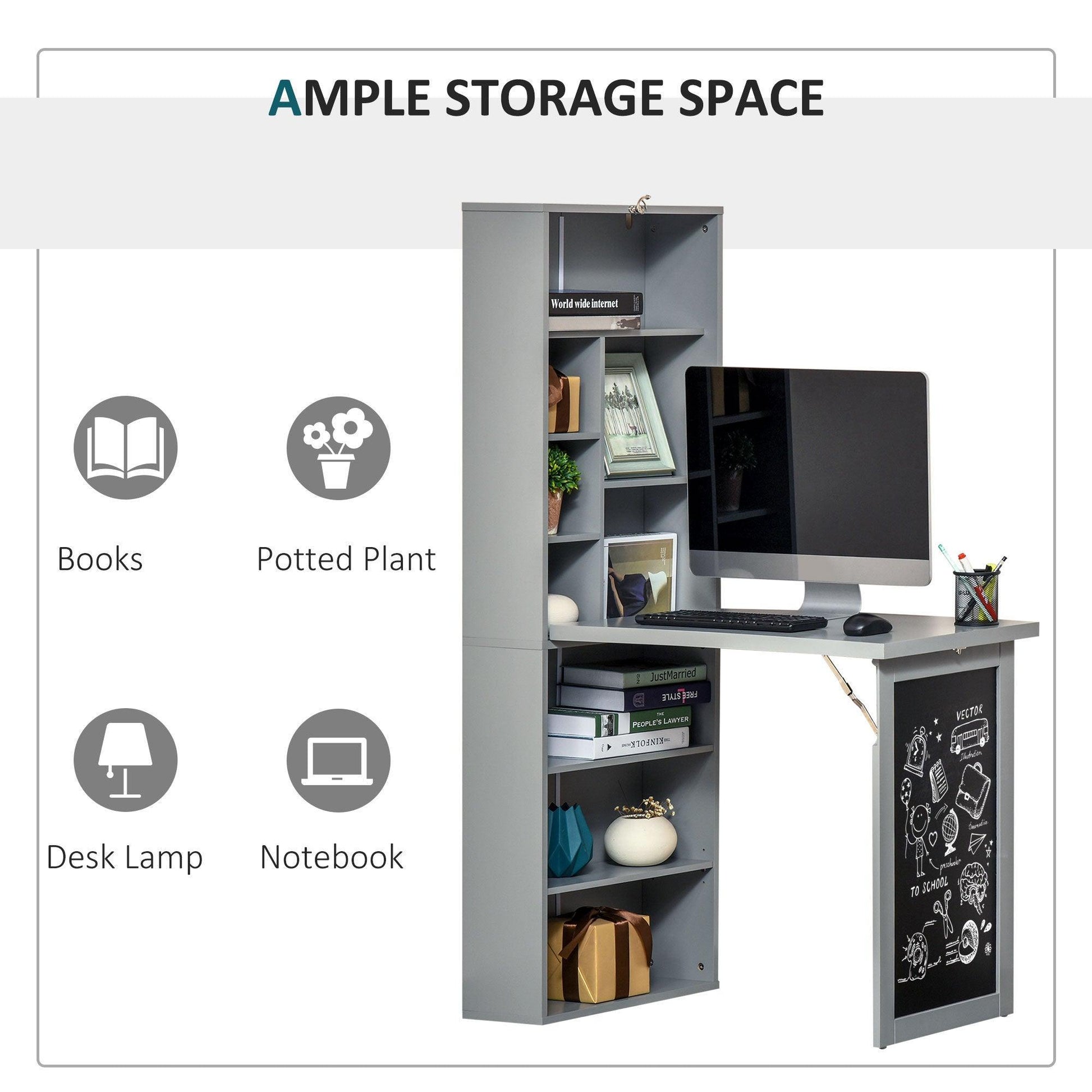 HOMCOM Wall Mount Writing Desk: Multi-Function Grey - ALL4U RETAILER LTD