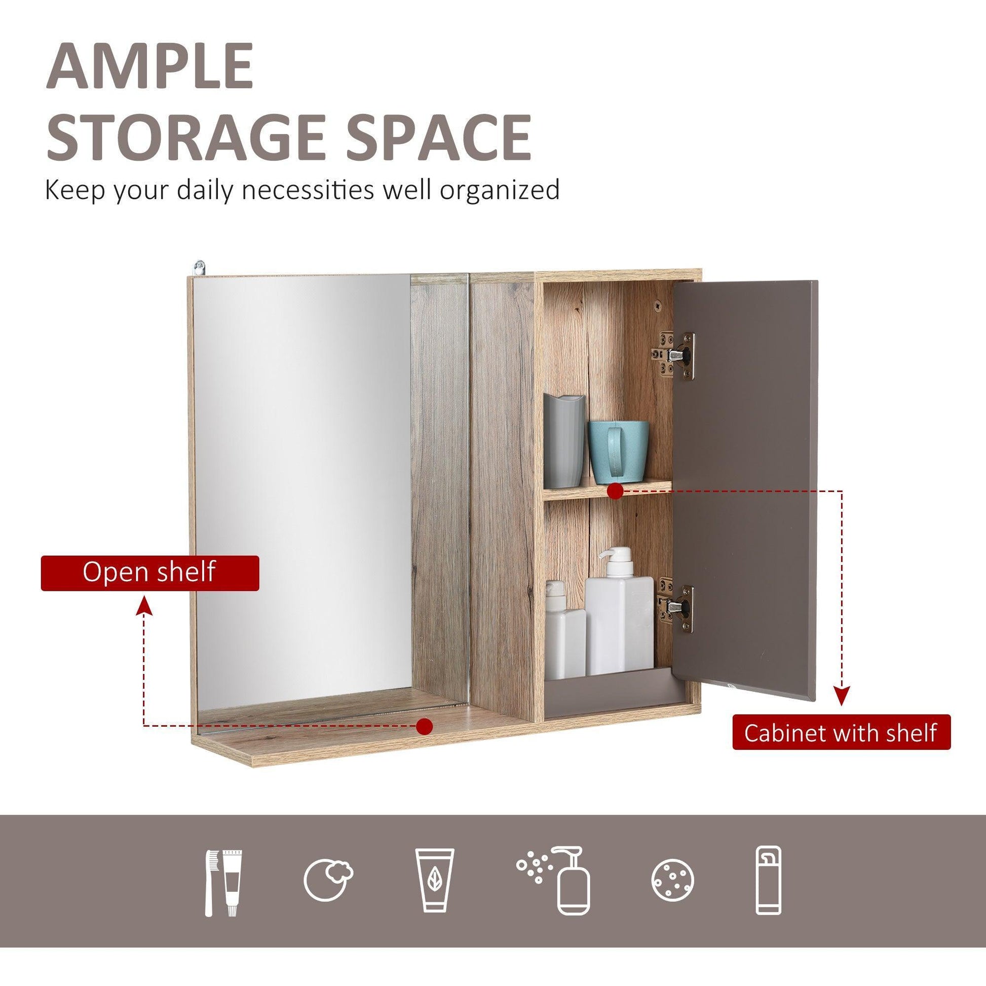 HOMCOM Wall Mounted Bathroom Cabinet with Mirror - Space-Saving - ALL4U RETAILER LTD