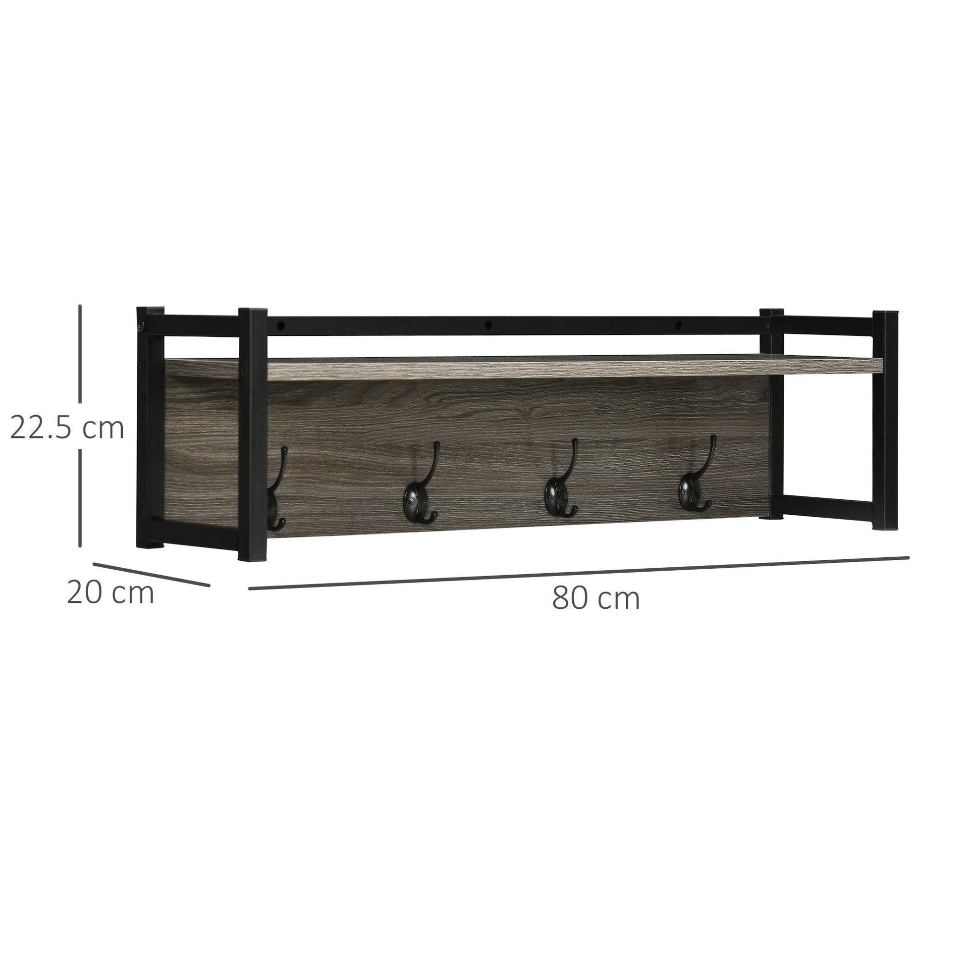 HOMCOM Wall-Mounted Coat Rack with Storage Shelf - ALL4U RETAILER LTD