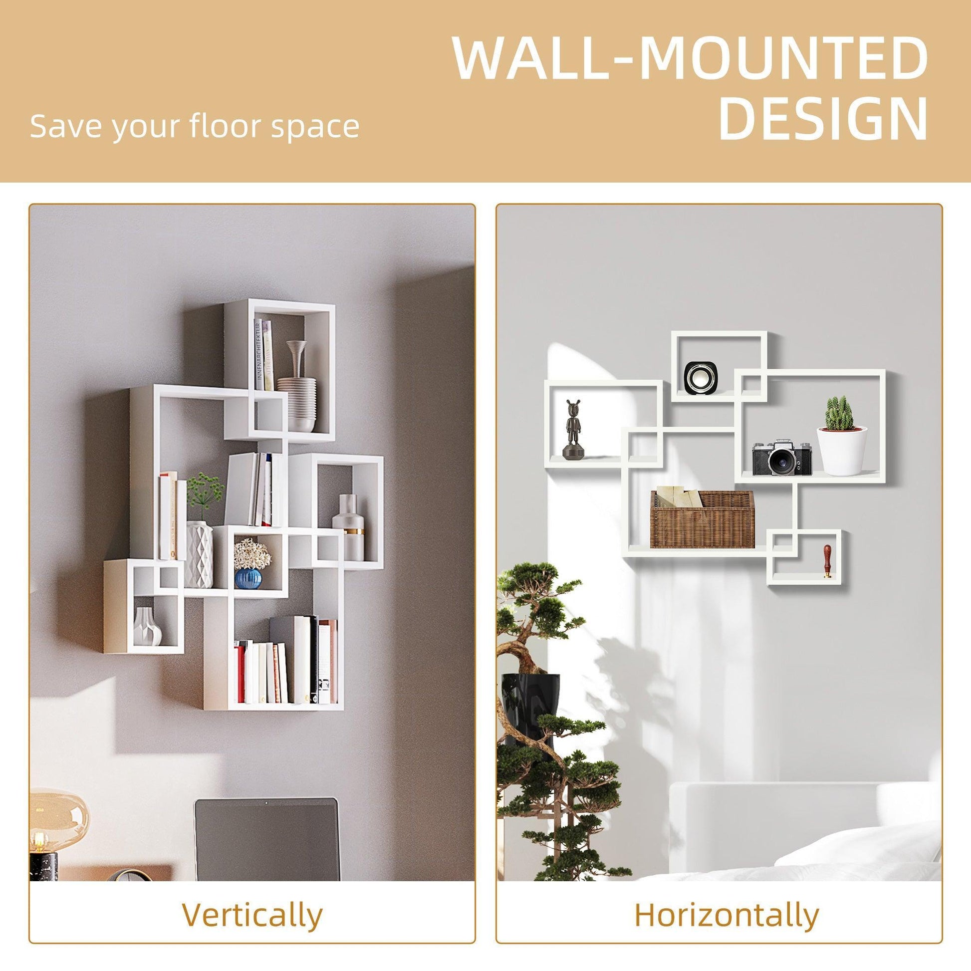 HOMCOM Wall Mounted Cube Shelves – White - ALL4U RETAILER LTD