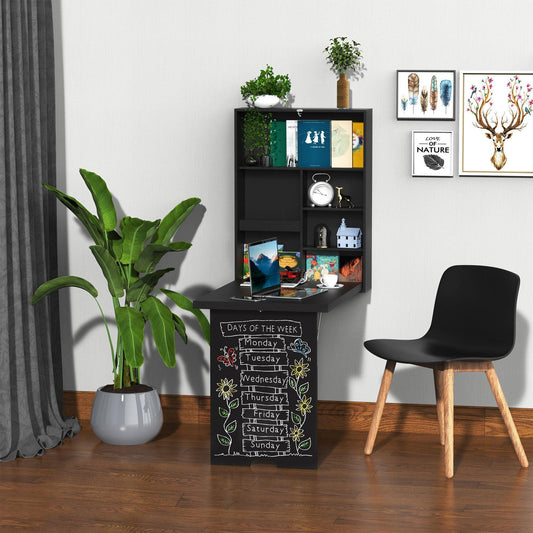 HOMCOM Wall-Mounted Folding Table - Multifunctional & Chalkboard Shelf - ALL4U RETAILER LTD