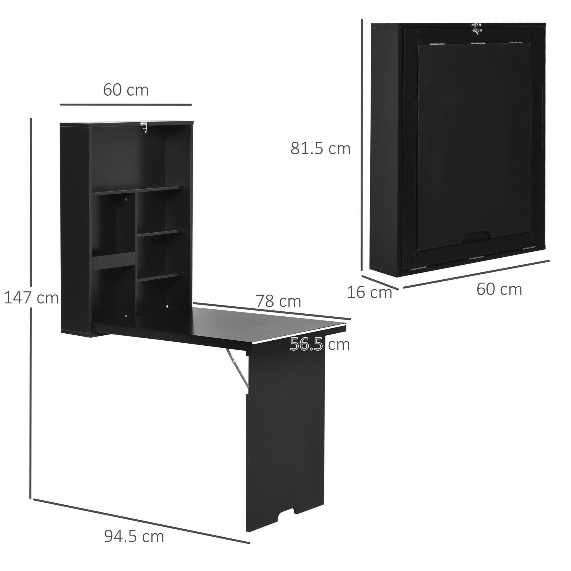 HOMCOM Wall-Mounted Folding Table - Multifunctional & Chalkboard Shelf - ALL4U RETAILER LTD