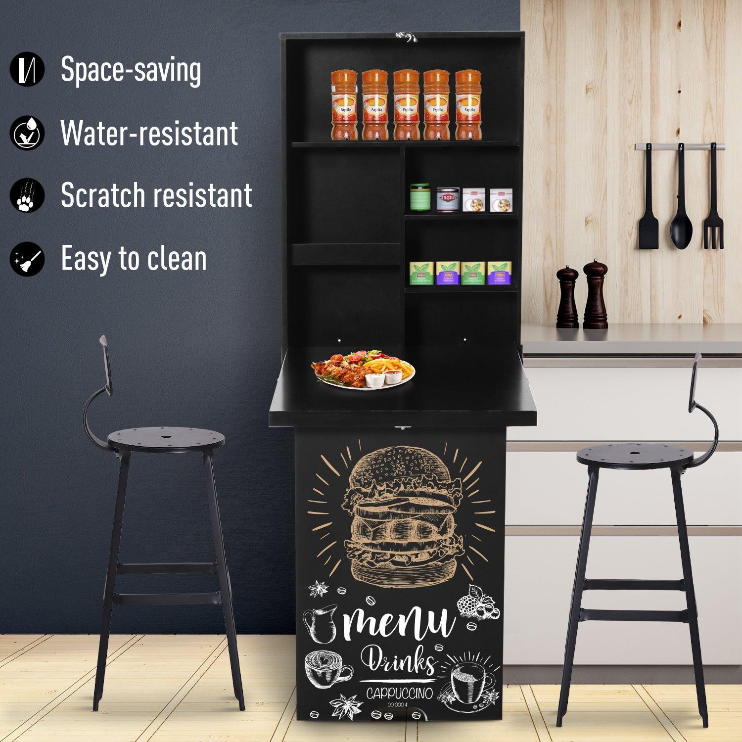 HOMCOM Wall-Mounted Folding Table - Multifunctional & Chalkboard Shelf - ALL4U RETAILER LTD