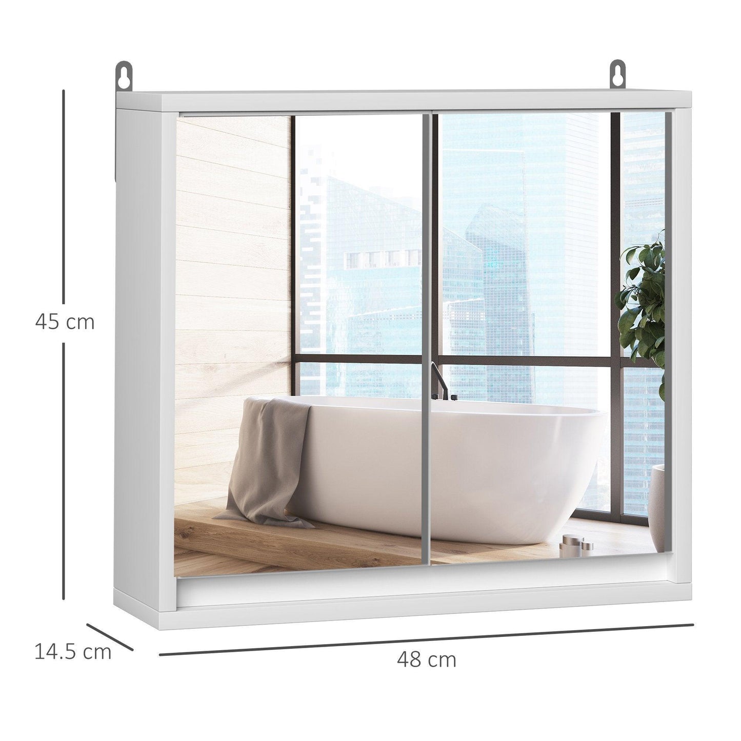 HOMCOM Wall-Mounted Mirror Cabinet - Double Door Bathroom Storage - ALL4U RETAILER LTD