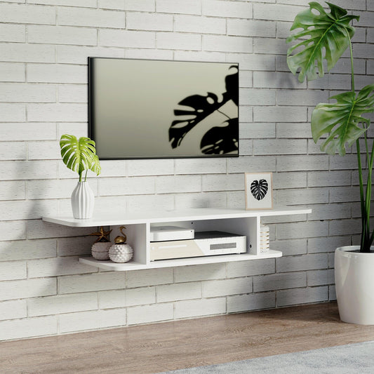HOMCOM Wall Mounted TV Stand with Storage, White - Up to 40" - ALL4U RETAILER LTD