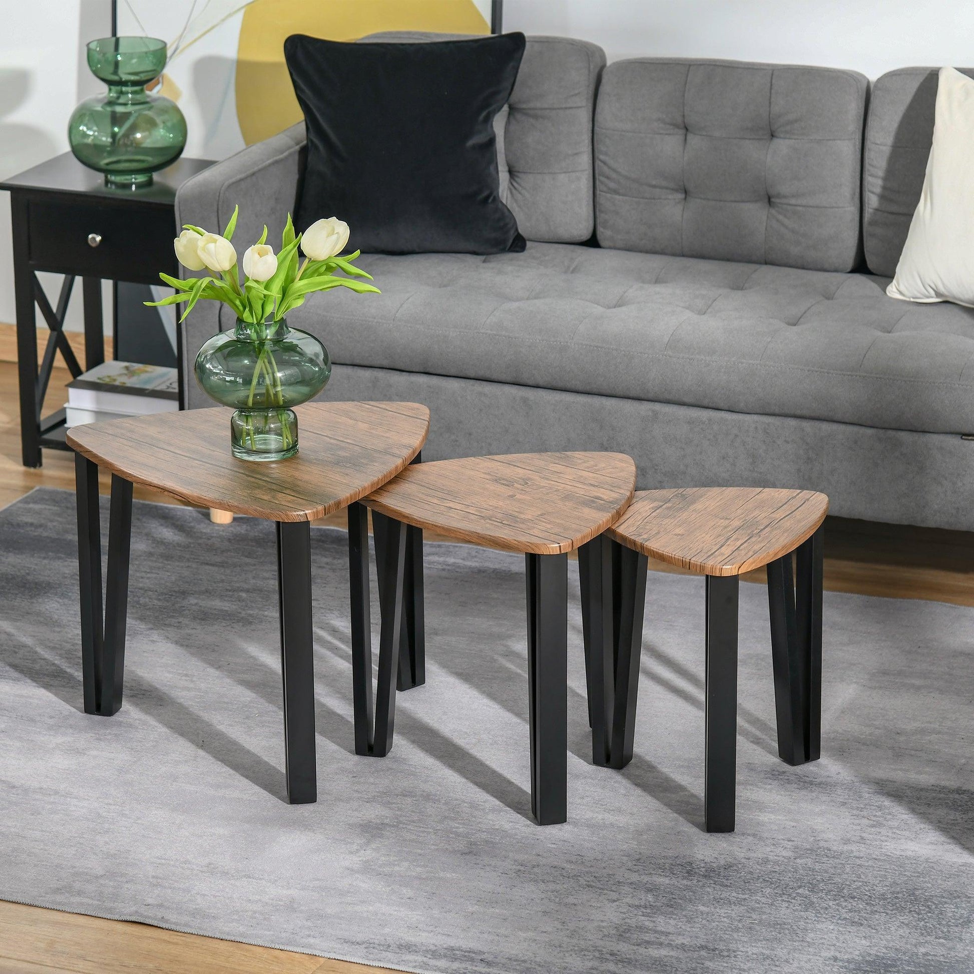 HOMCOM Walnut Nesting Coffee Table Set - 3-Piece - ALL4U RETAILER LTD