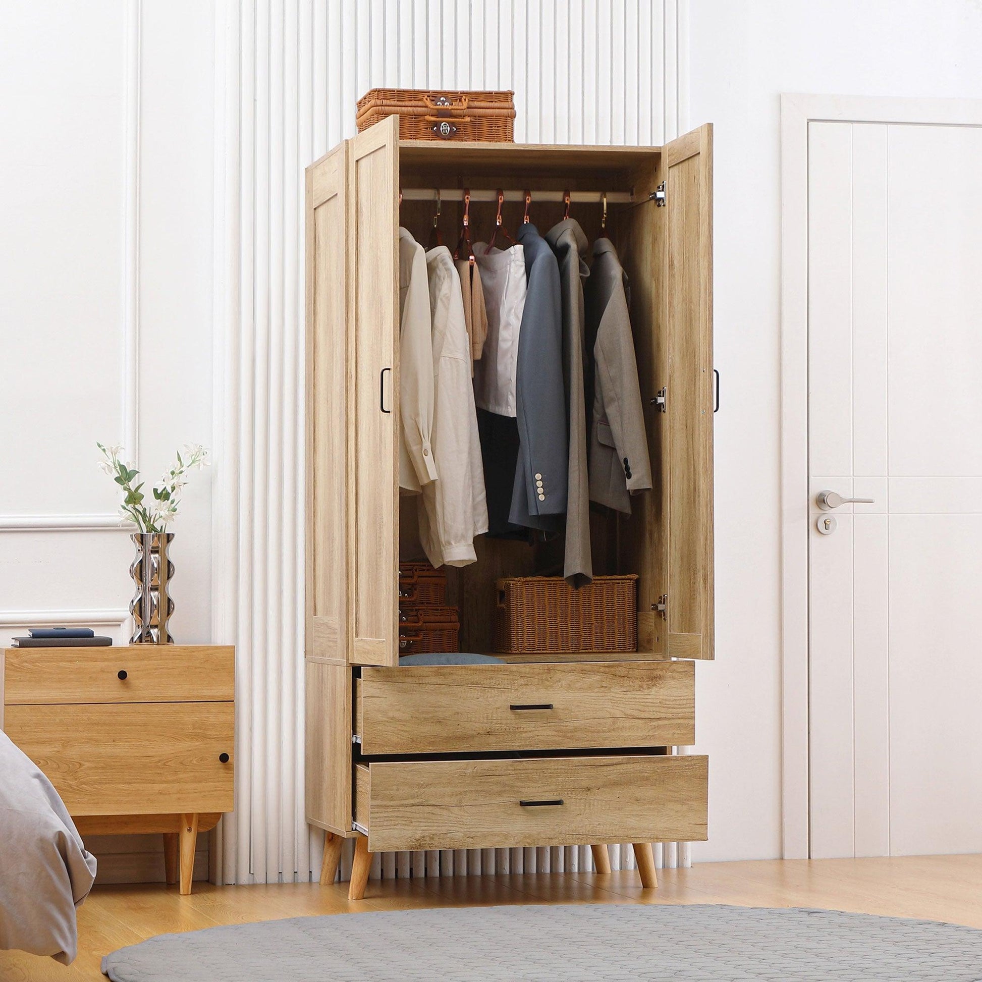 HOMCOM Wardrobe: Modern 2-Door with Drawers - ALL4U RETAILER LTD