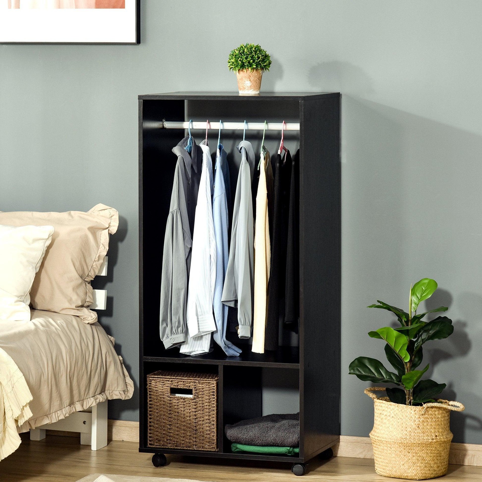 HOMCOM Wardrobe with Rod and Shelves: Easy-to-Move - ALL4U RETAILER LTD