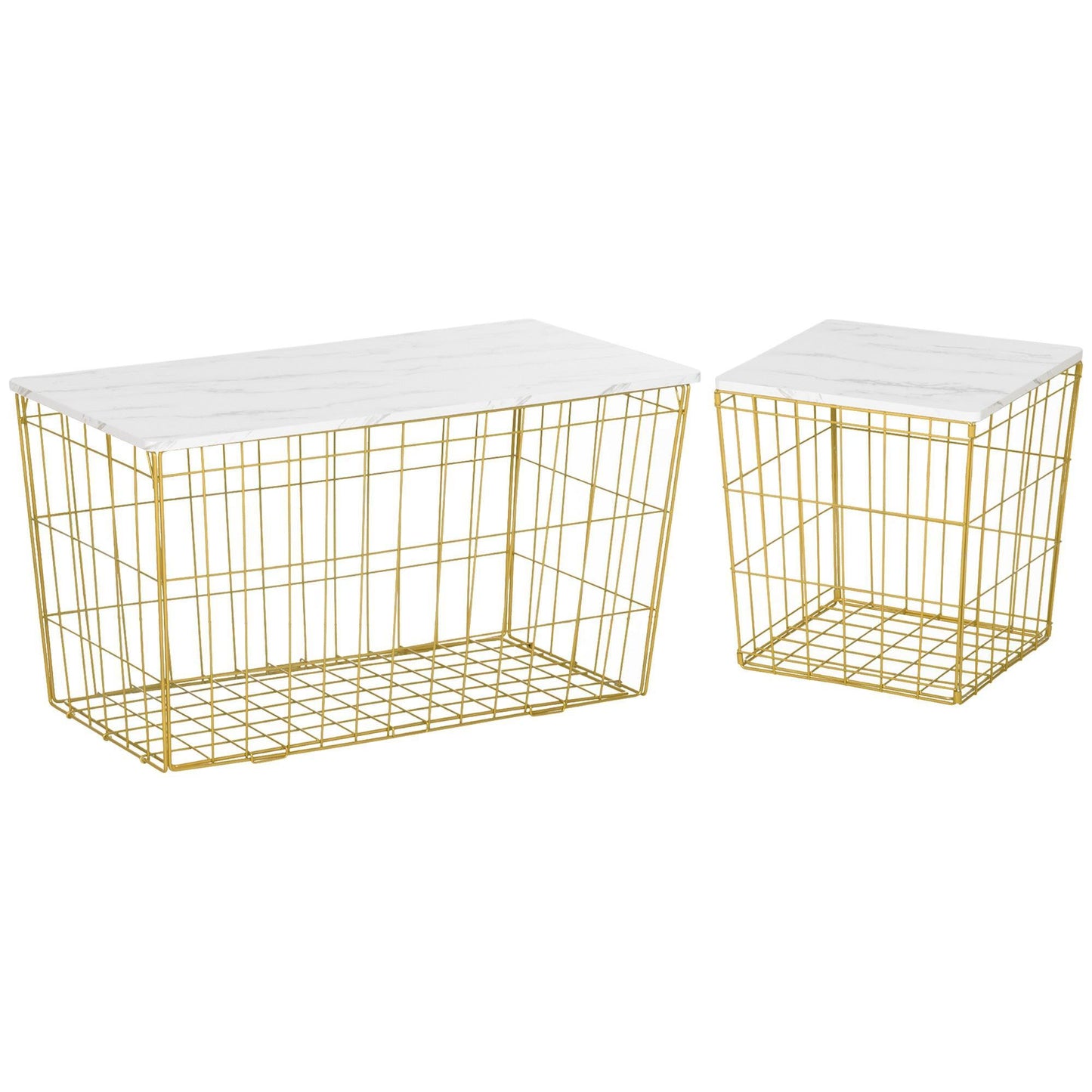 HOMCOM White and Gold End Tables with Storage and Faux Marble Top - ALL4U RETAILER LTD