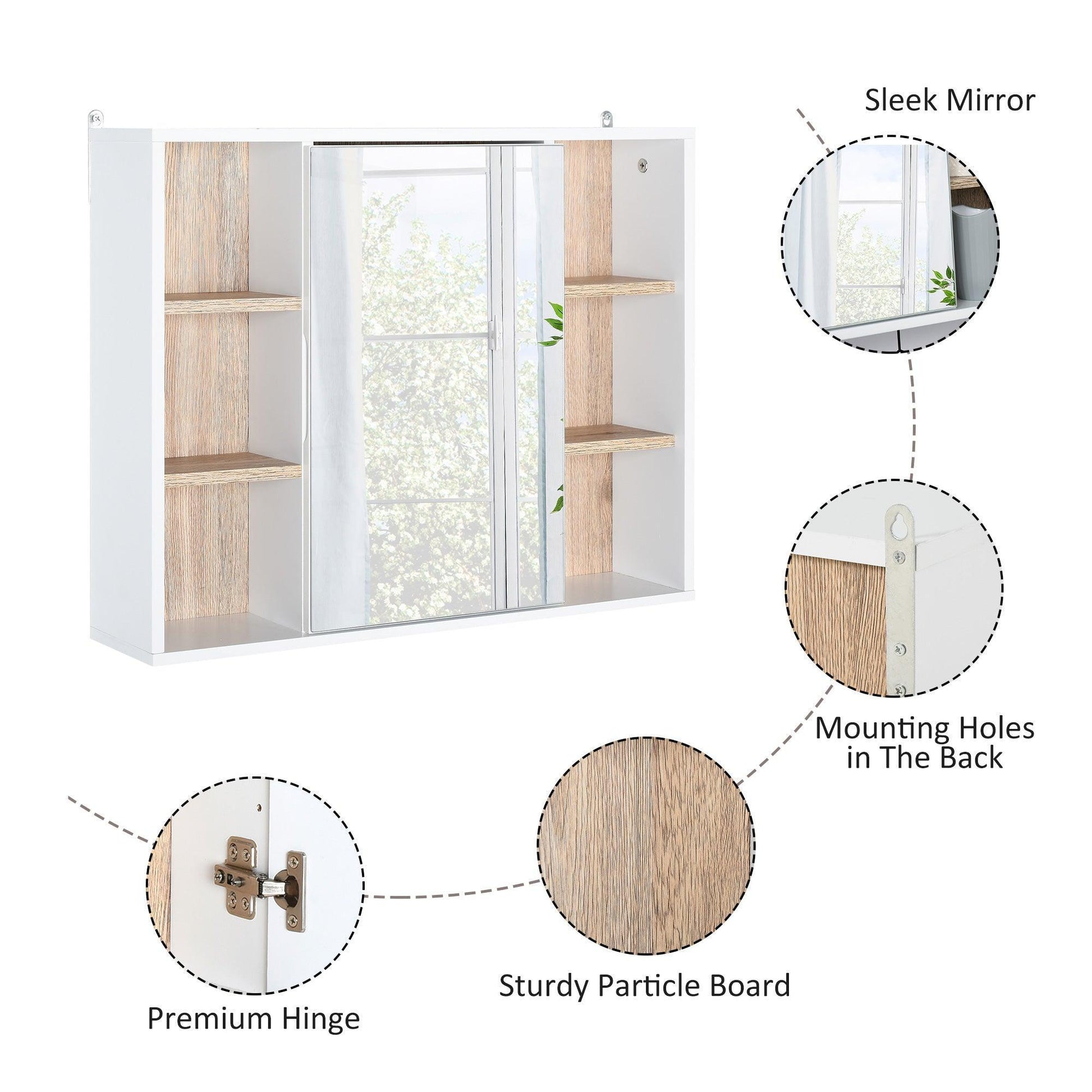 HOMCOM White Bathroom Mirror Cabinet with Storage Shelf - ALL4U RETAILER LTD