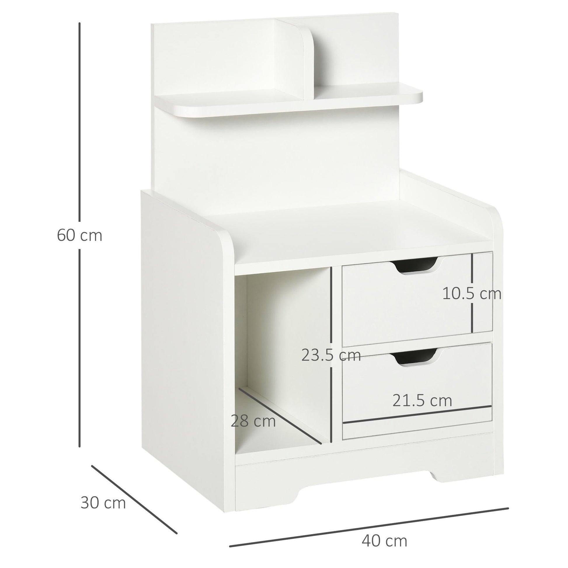 HOMCOM White Bedside Table with Storage Shelves and Drawers - ALL4U RETAILER LTD