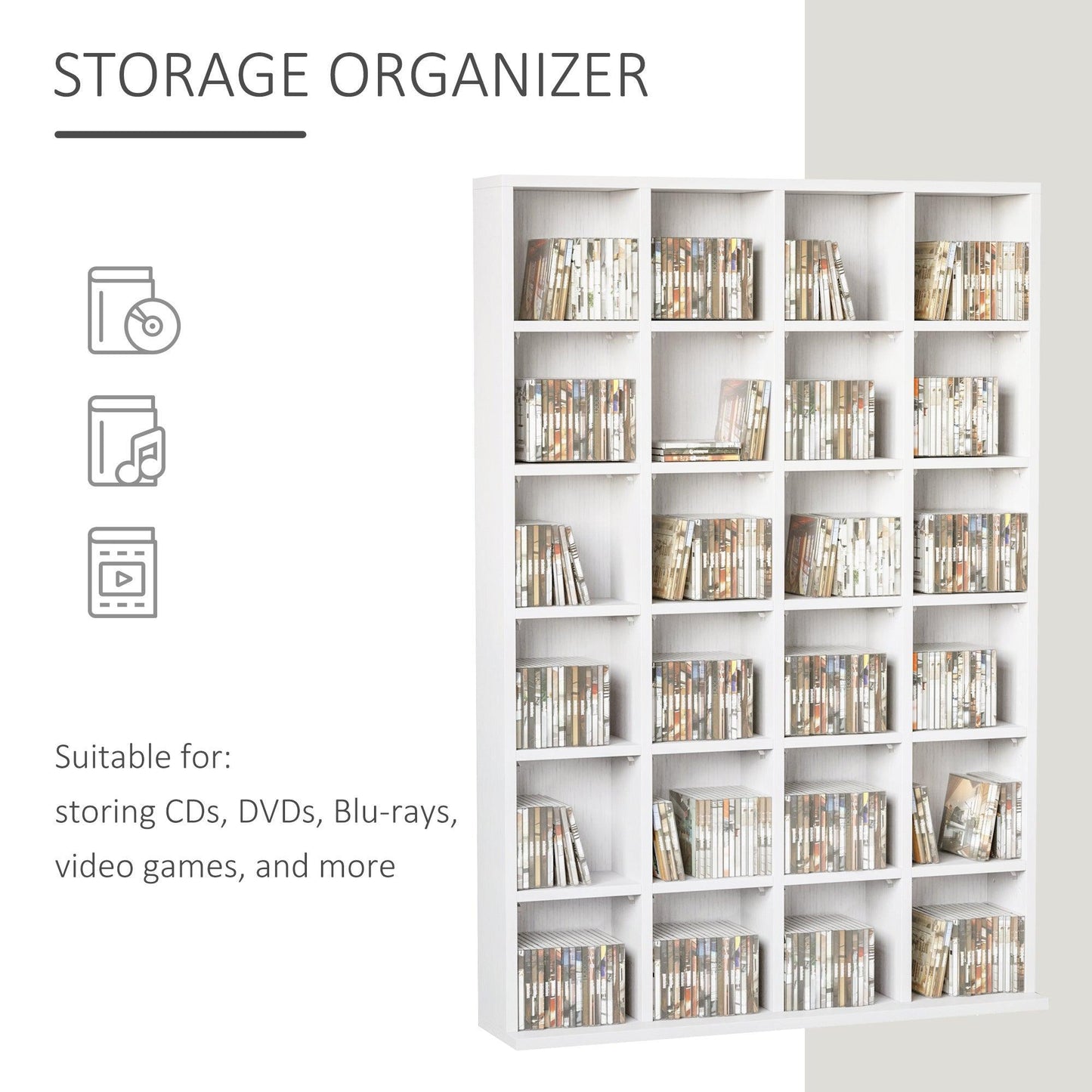 HOMCOM White CD/DVD Storage Shelf - ALL4U RETAILER LTD