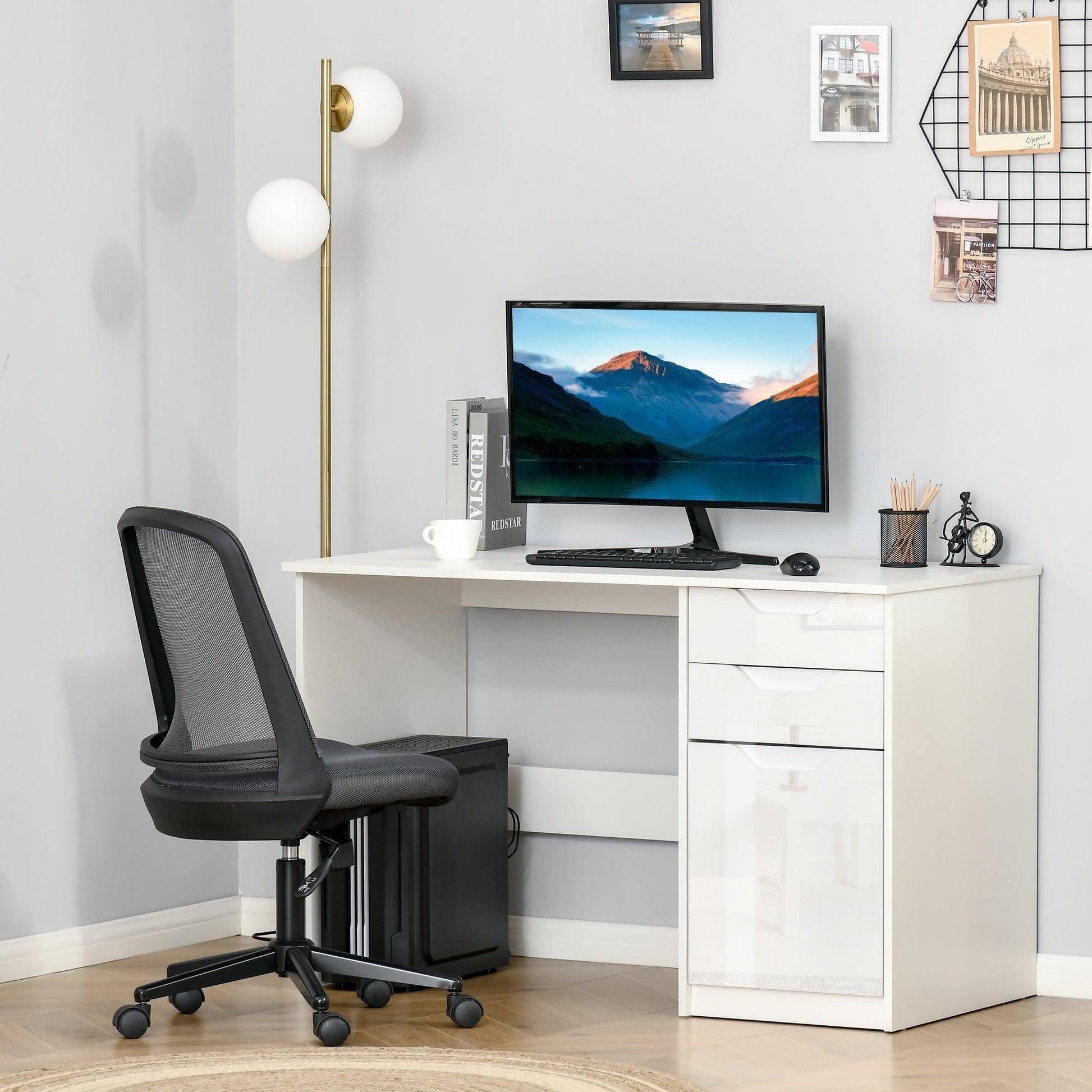 HOMCOM White Computer Desk with Drawers - ALL4U RETAILER LTD