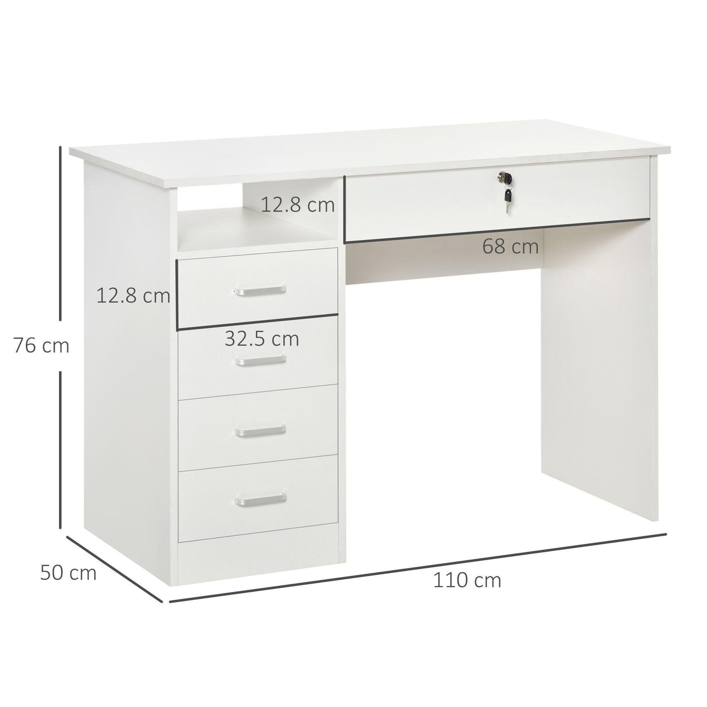 HOMCOM White Computer Desk with Lockable Drawer & Storage - ALL4U RETAILER LTD