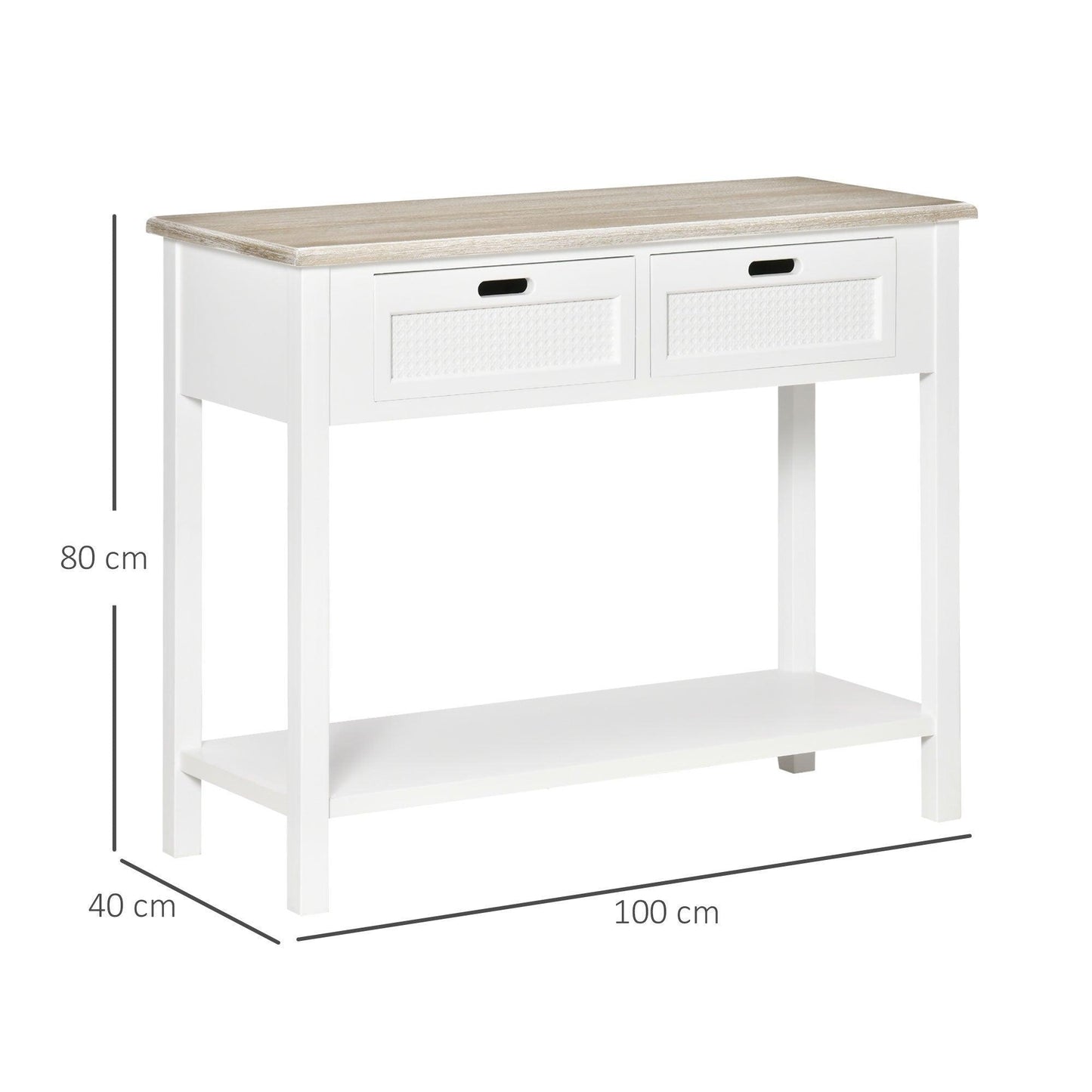 HOMCOM White Console Table: Vintage Distressed Look, 2 Drawers - ALL4U RETAILER LTD