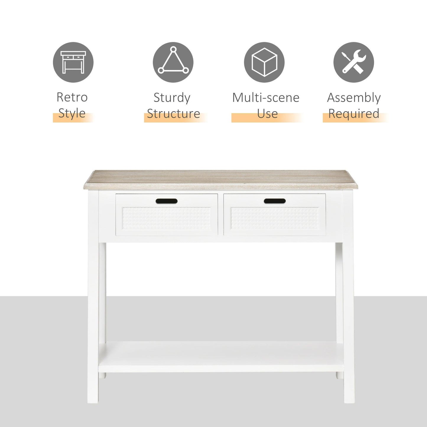 HOMCOM White Console Table: Vintage Distressed Look, 2 Drawers - ALL4U RETAILER LTD