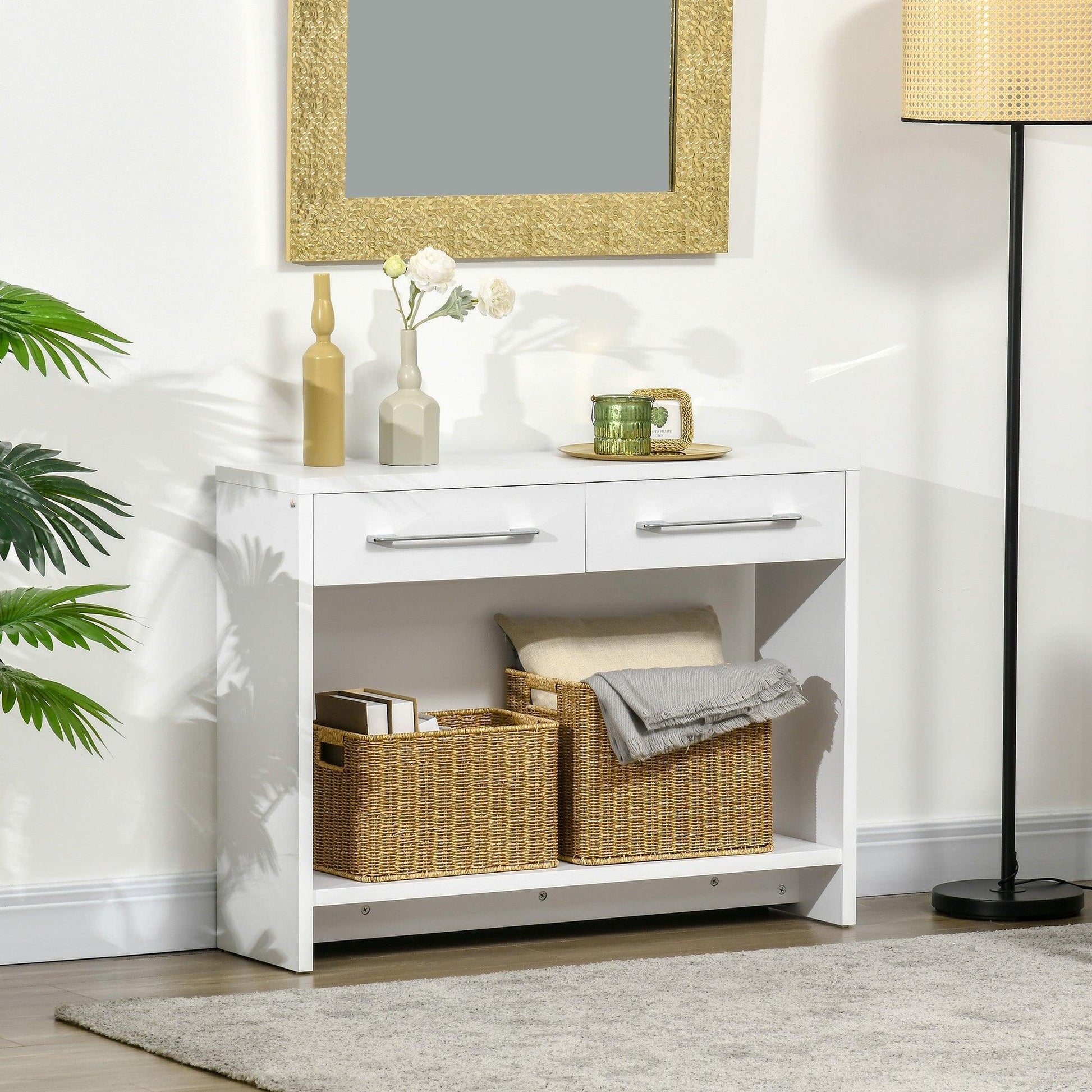 HOMCOM White Console Table with Shelf and Drawer - ALL4U RETAILER LTD