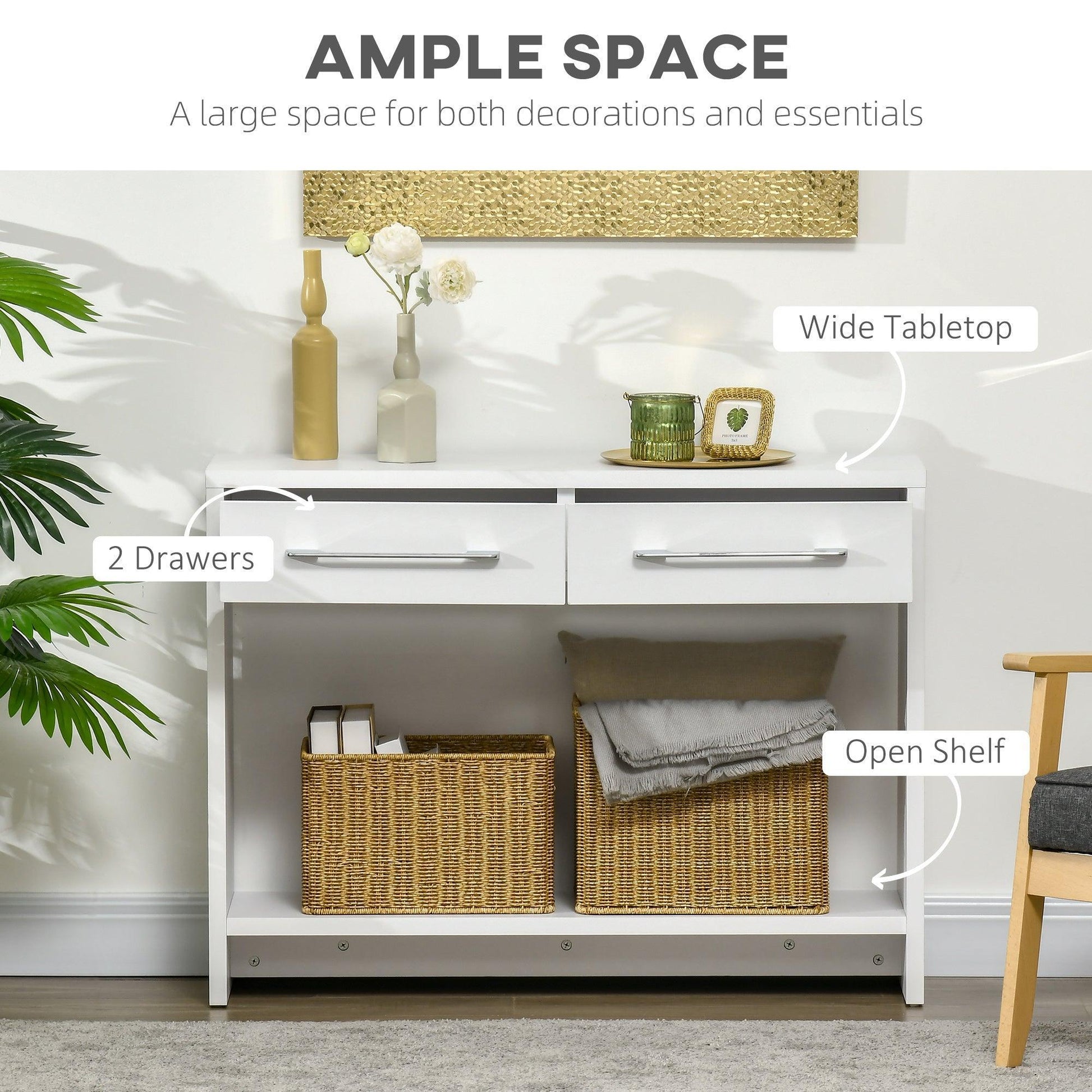 HOMCOM White Console Table with Shelf and Drawer - ALL4U RETAILER LTD