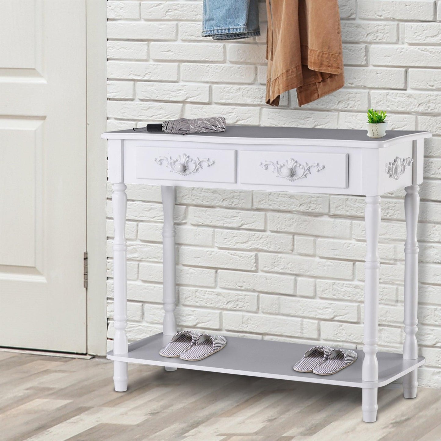 HOMCOM White Console Table with Storage Shelves & Drawers - ALL4U RETAILER LTD