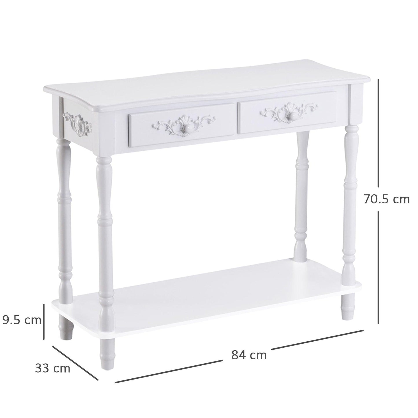 HOMCOM White Console Table with Storage Shelves & Drawers - ALL4U RETAILER LTD