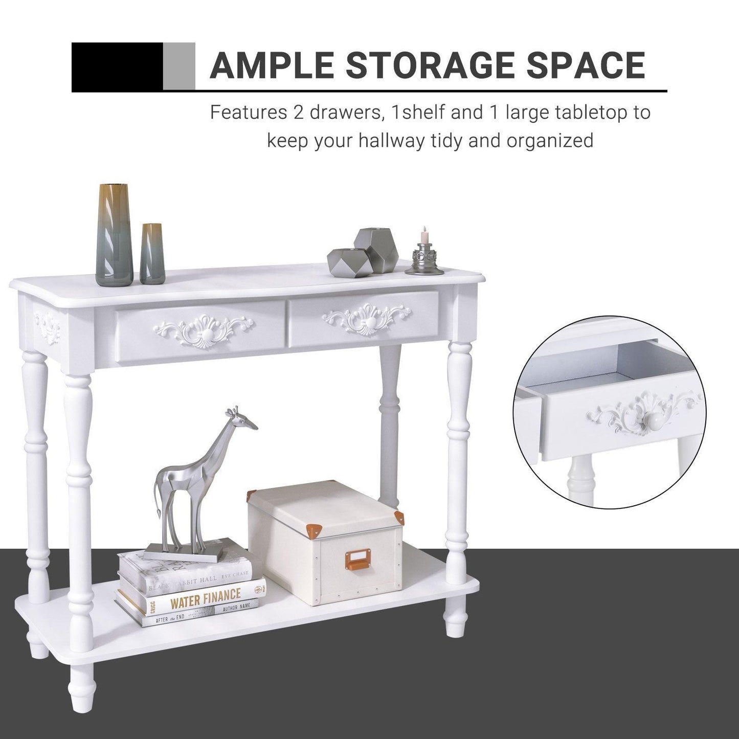 HOMCOM White Console Table with Storage Shelves & Drawers - ALL4U RETAILER LTD