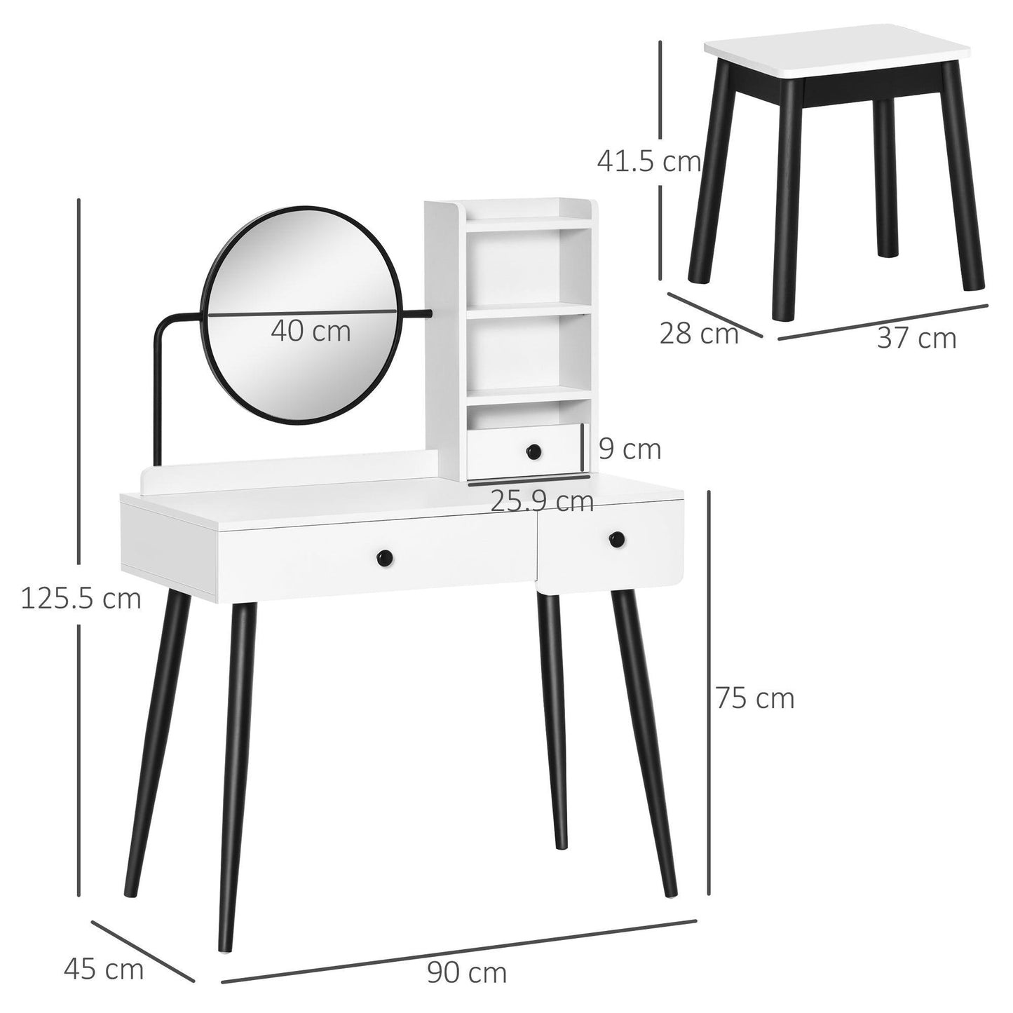 HOMCOM White Dressing Table Set - Elegant & Efficient - ALL4U RETAILER LTD