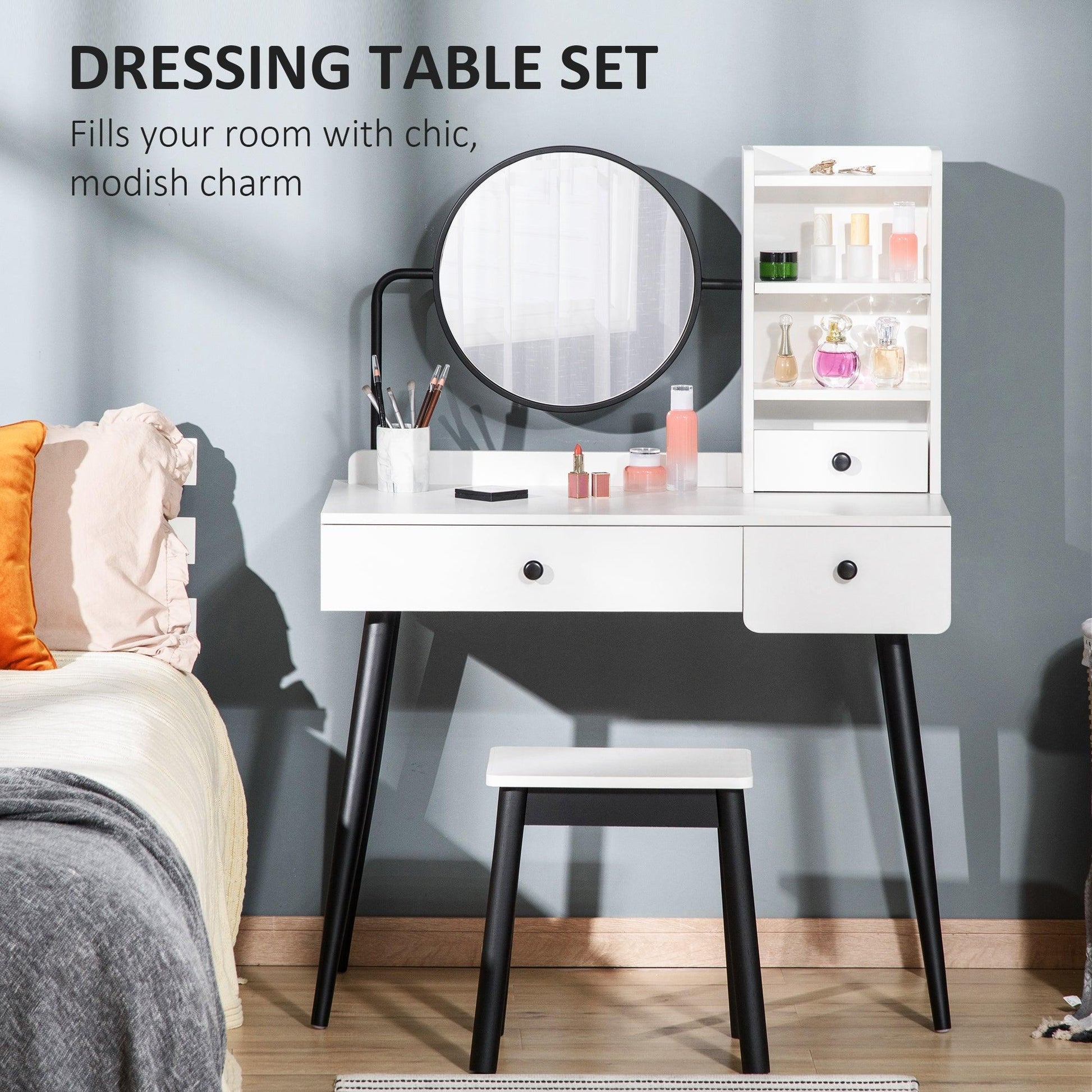 HOMCOM White Dressing Table Set - Elegant & Efficient - ALL4U RETAILER LTD