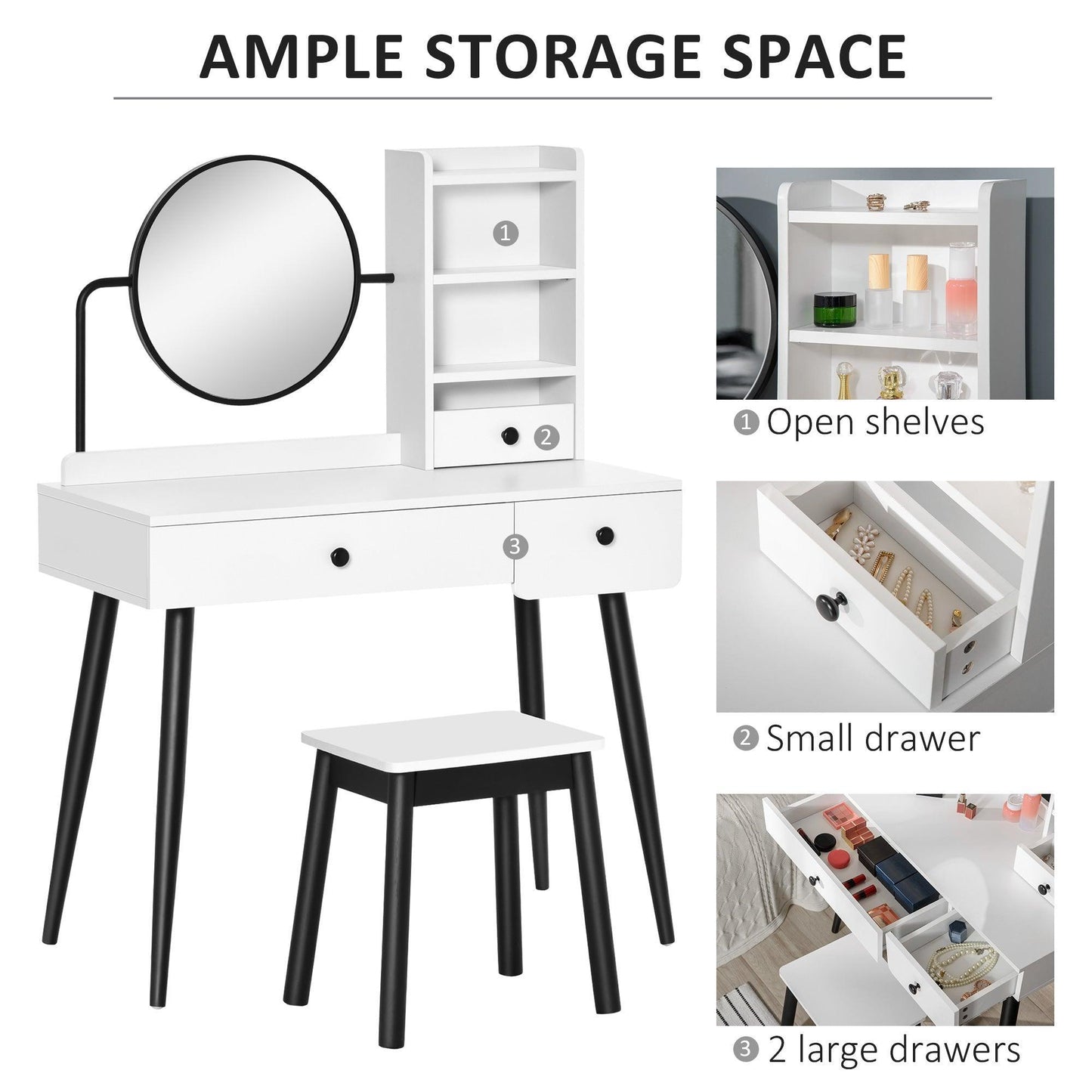 HOMCOM White Dressing Table Set - Elegant & Efficient - ALL4U RETAILER LTD