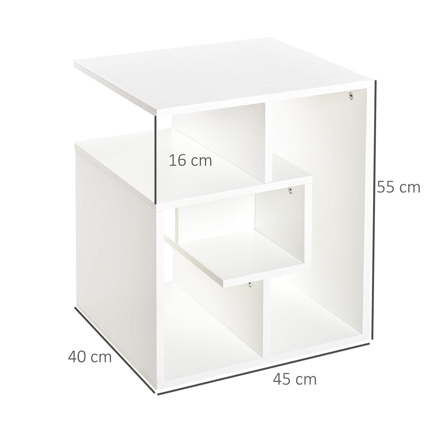 HOMCOM White End Table: 3 Tier Storage Unit - ALL4U RETAILER LTD