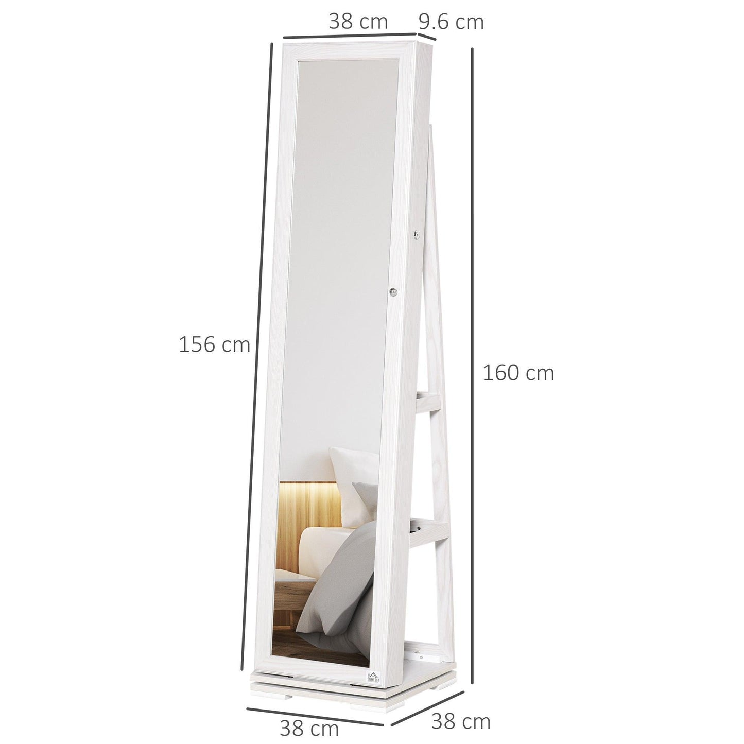 HOMCOM White Jewellery Organiser with Mirror - ALL4U RETAILER LTD