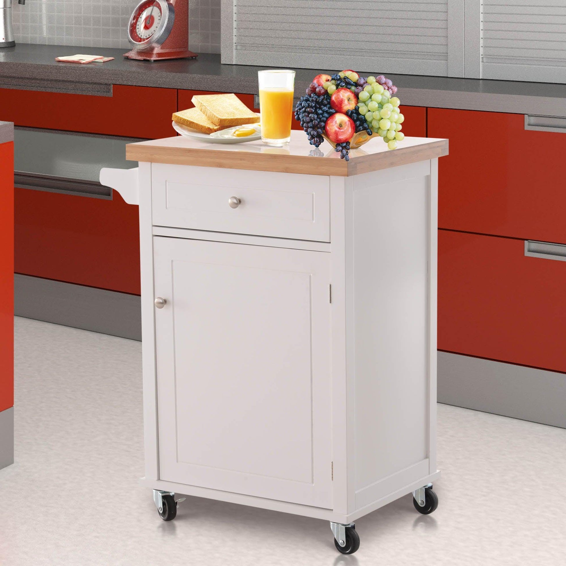 HOMCOM White Kitchen Cart with Storage Drawer, Cabinet - ALL4U RETAILER LTD