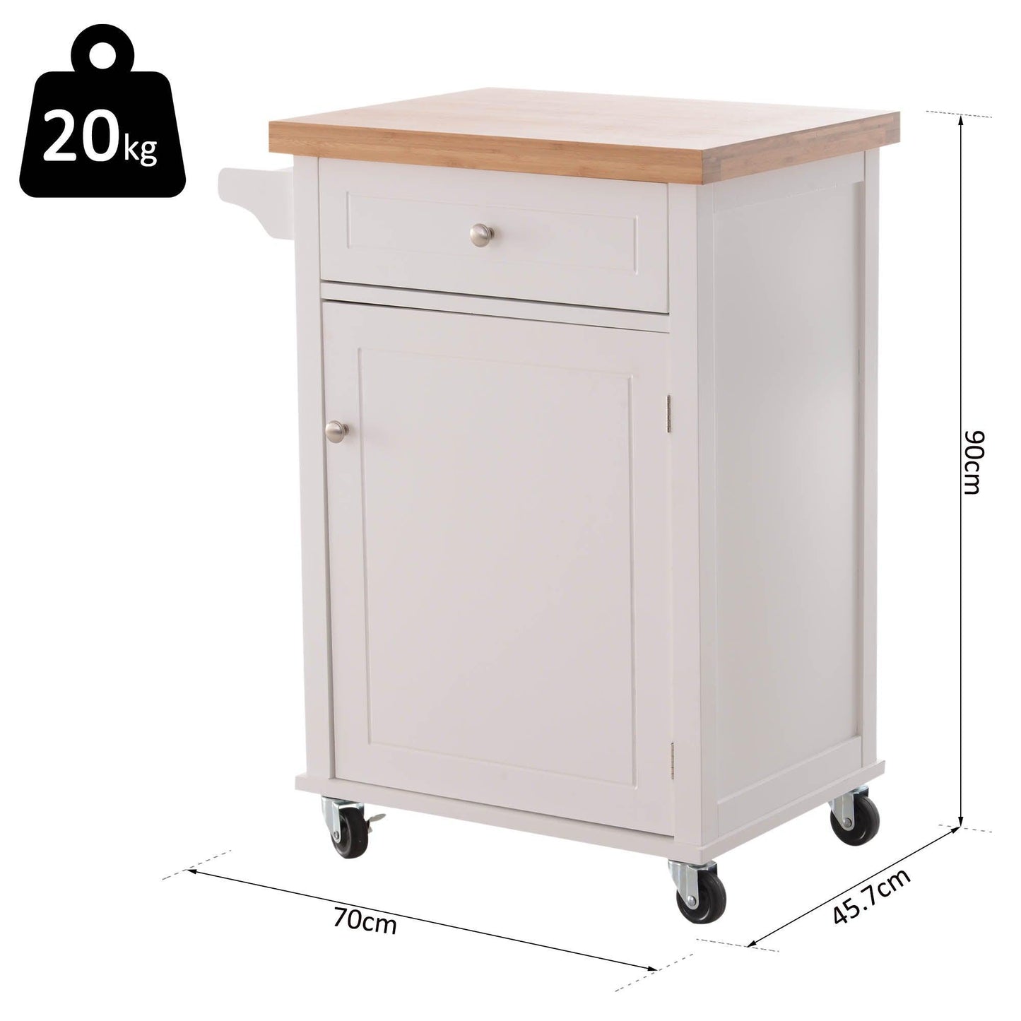 HOMCOM White Kitchen Cart with Storage Drawer, Cabinet - ALL4U RETAILER LTD