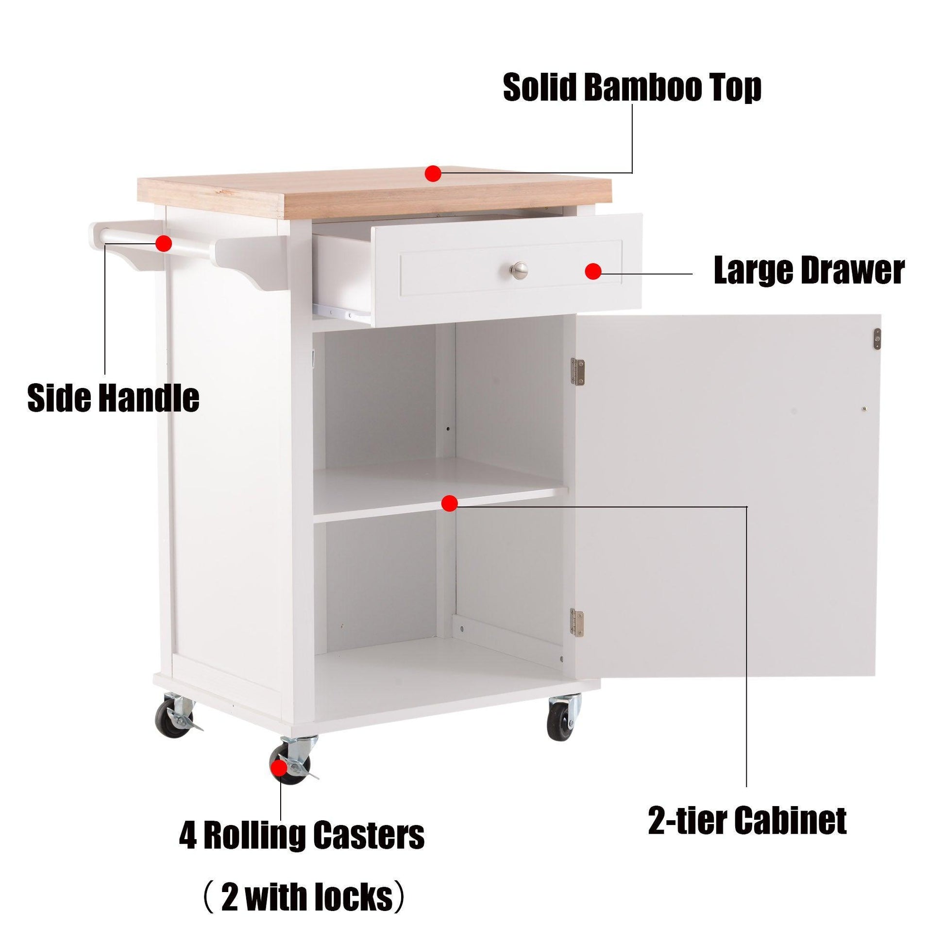 HOMCOM White Kitchen Cart with Storage Drawer, Cabinet - ALL4U RETAILER LTD